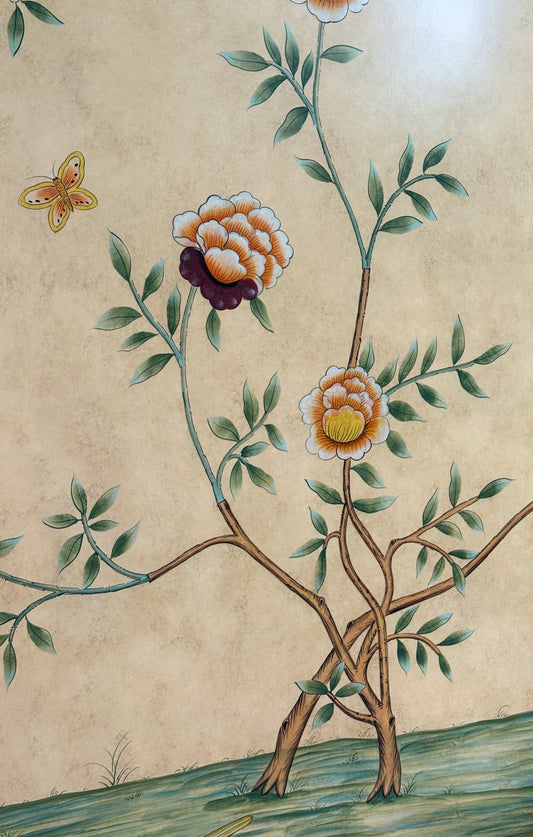 Hand-Painted Framed Chinoiserie Bird Panels, Set of 2