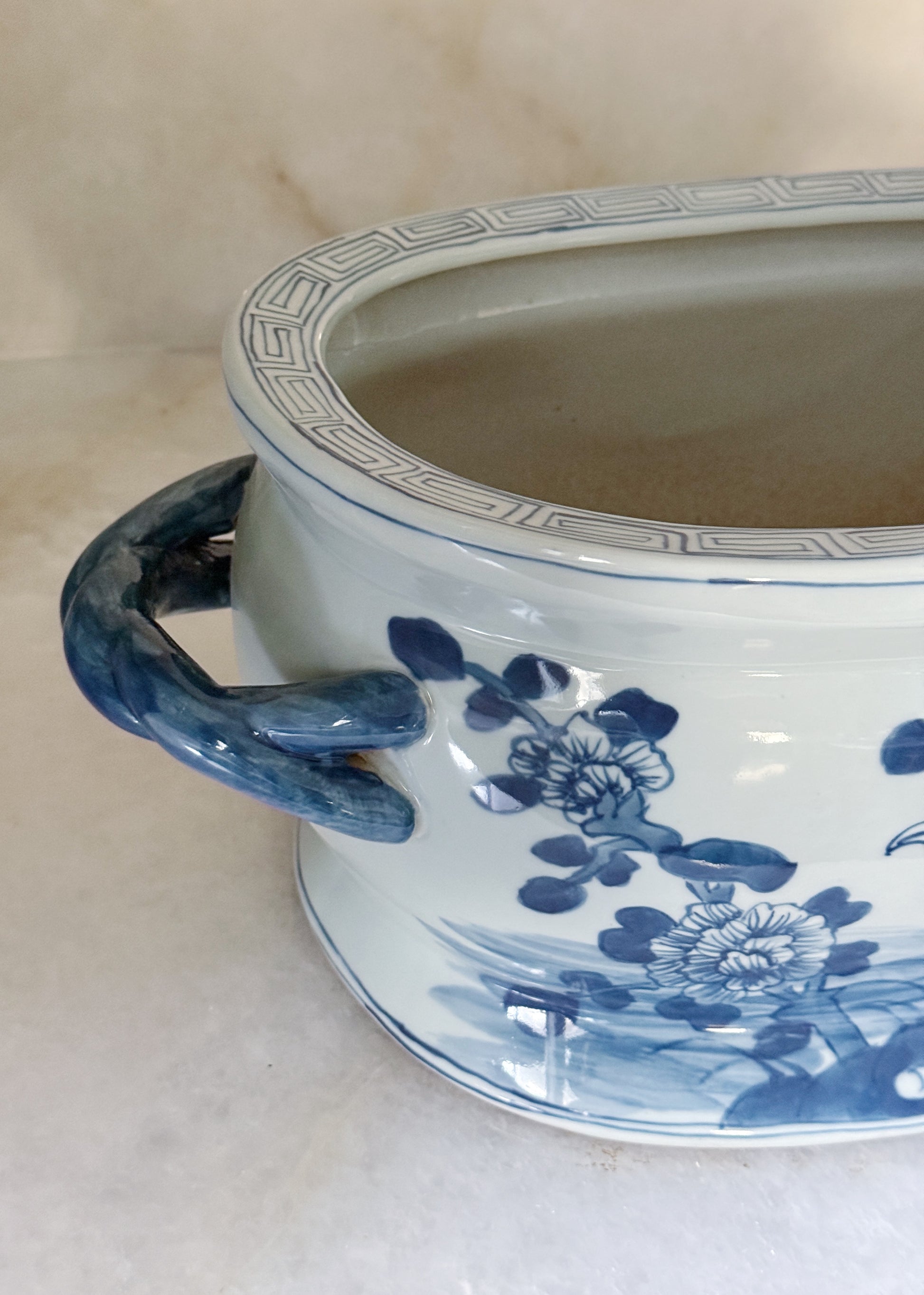 Blue & White Bird & Flower Porcelain Jardinière