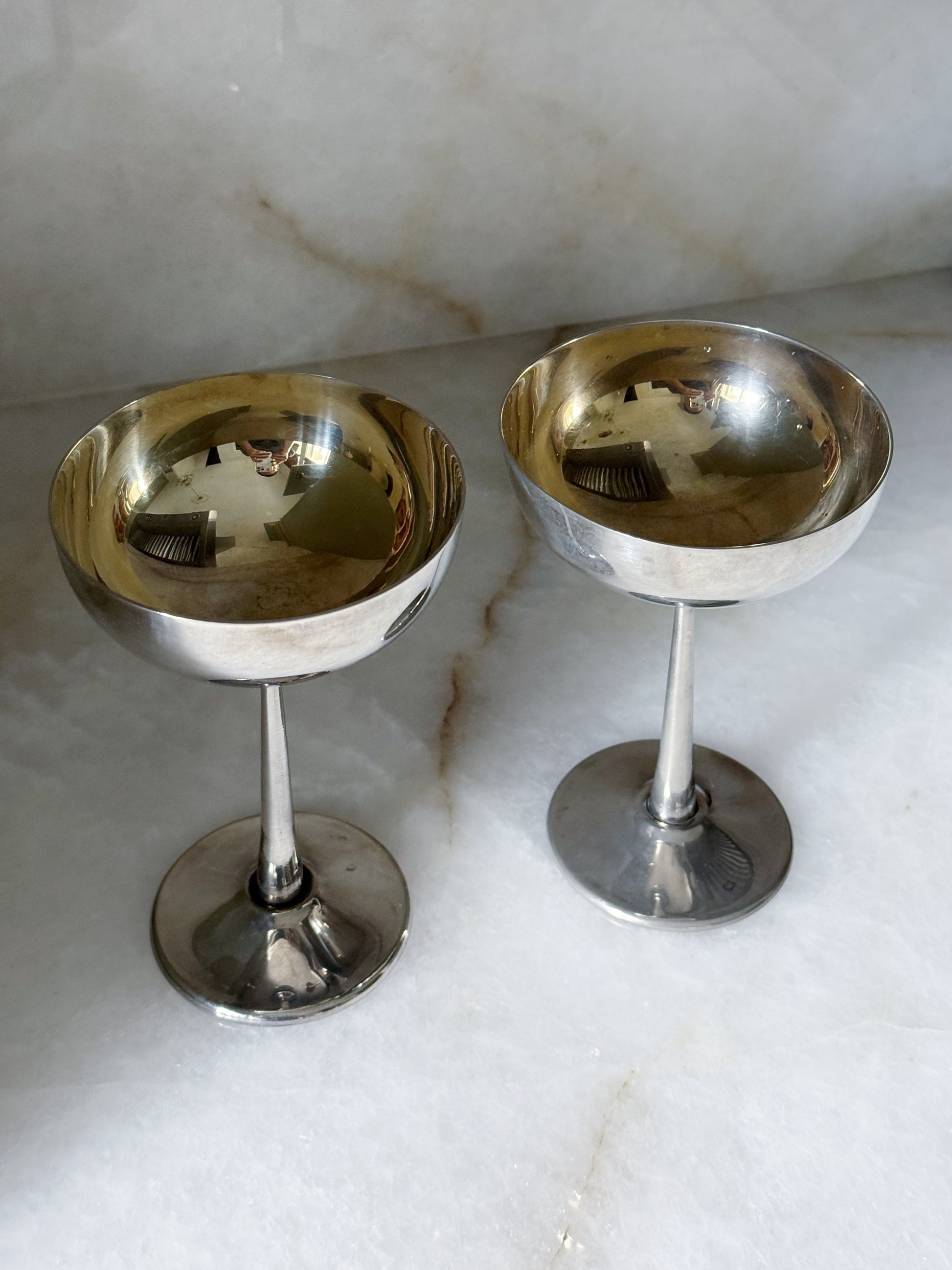 Pair of Vintage Spanish Silver Coupe Glasses