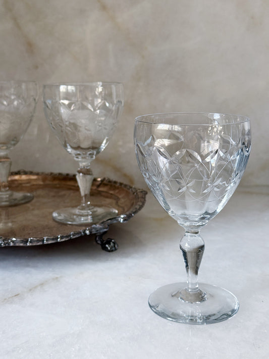 Vintage Etched Wine Goblets | Set of 4