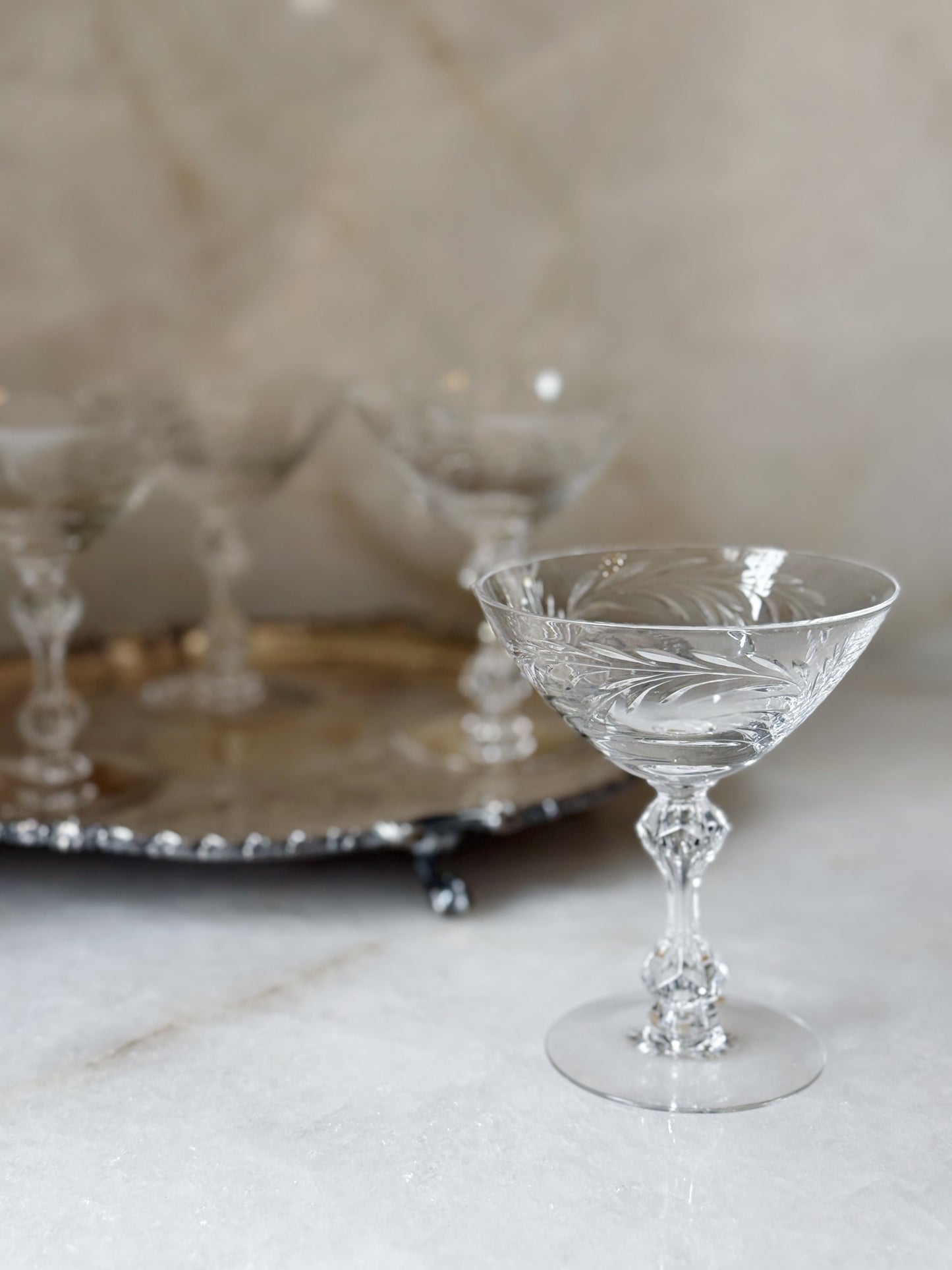 Set of Vintage Crystal Champagne Coupes