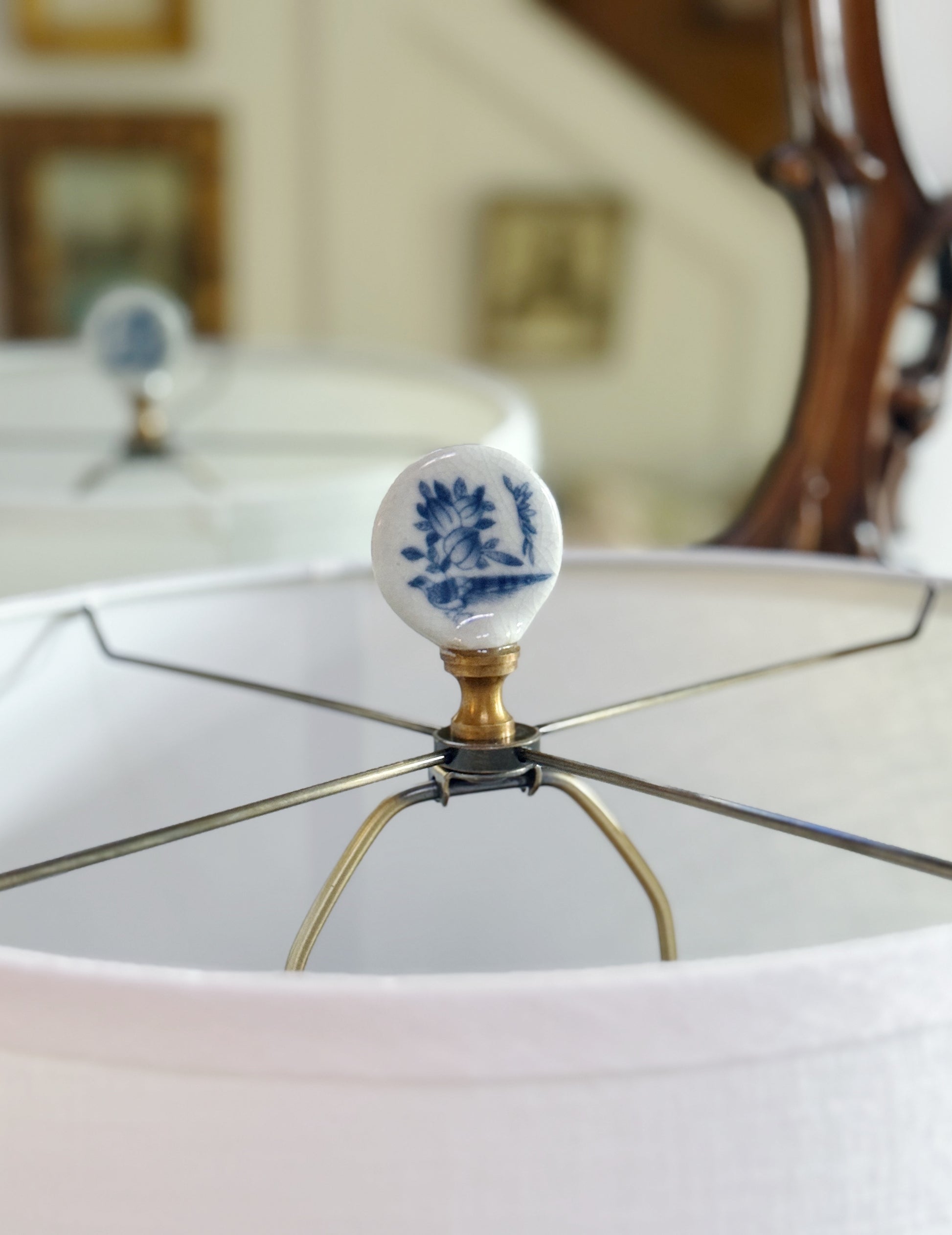 Hand Painted Blue & White Chinoiserie Lamp - Birds & Floral