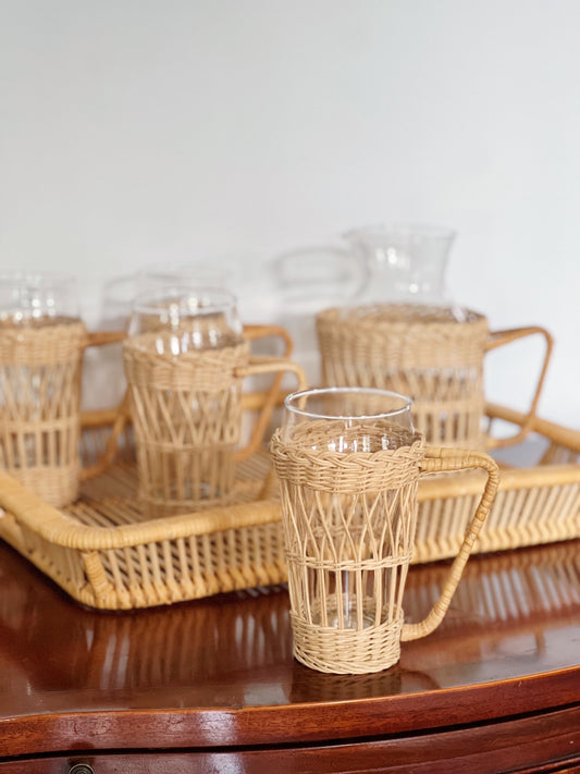wicker iced tea set and wicker tray
