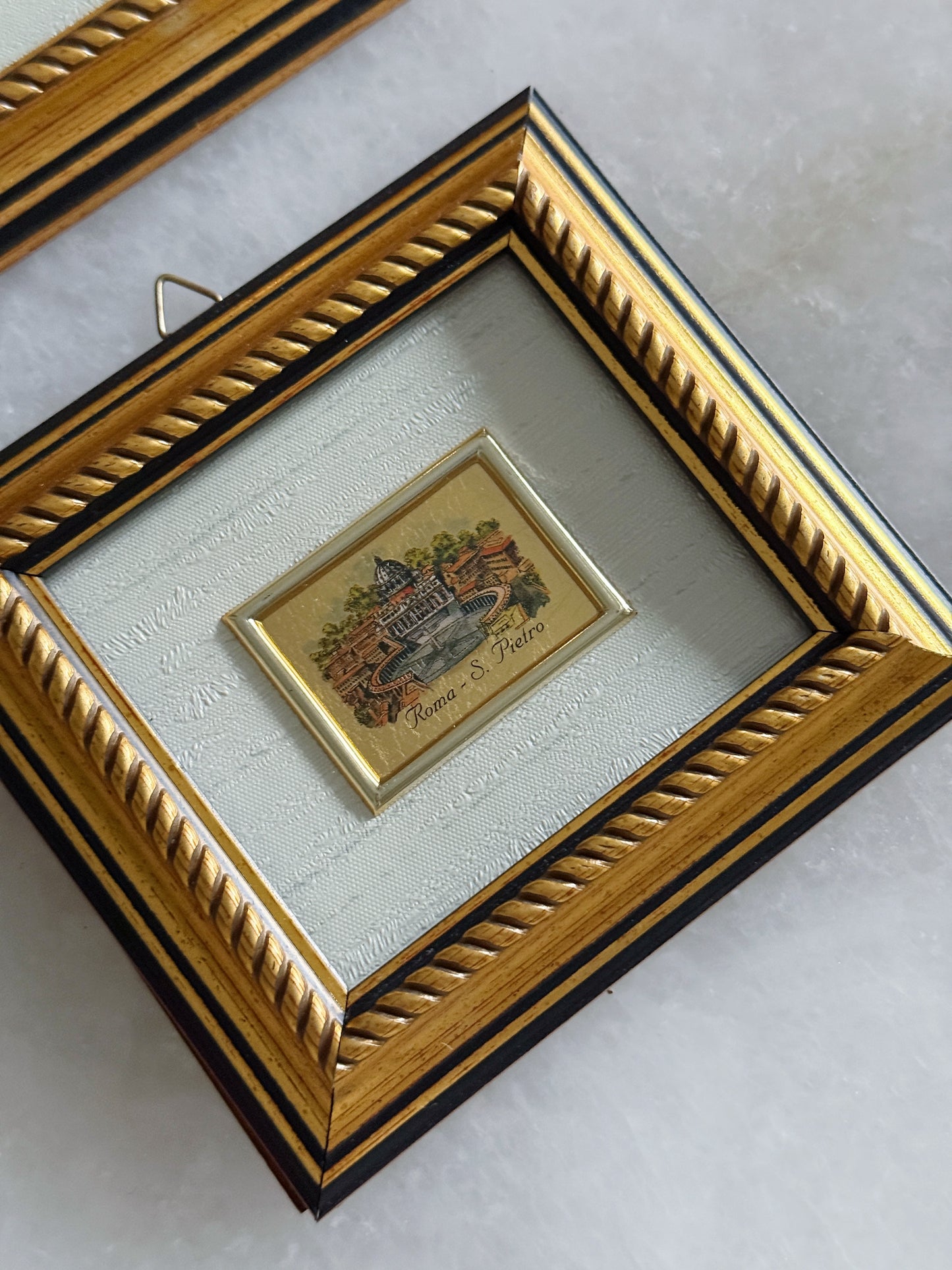Vintage Italian Gold Leaf Miniature Framed Prints – Set of 2