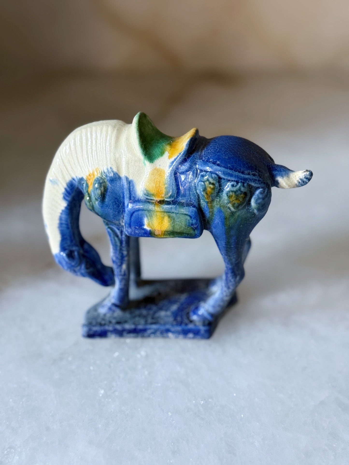 Trio of Glazed Ceramic Horse Figurines