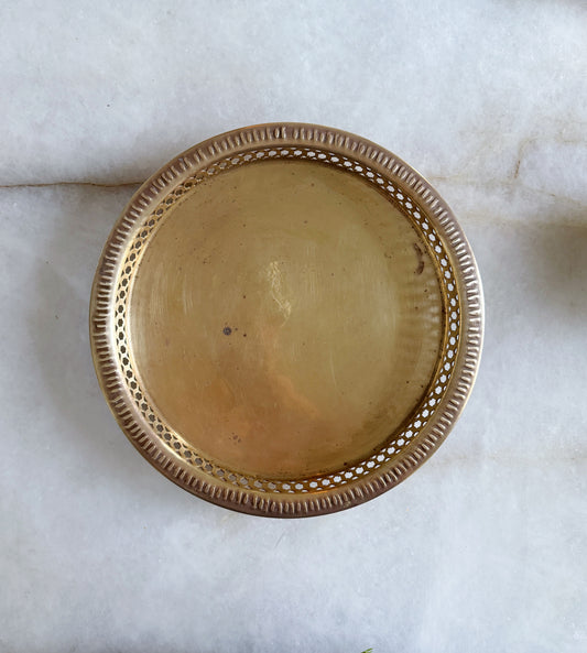 Vintage brass serving tray with reticulated edges 