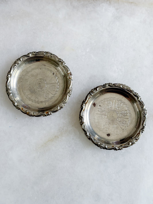 Vintage silver wine coasters 