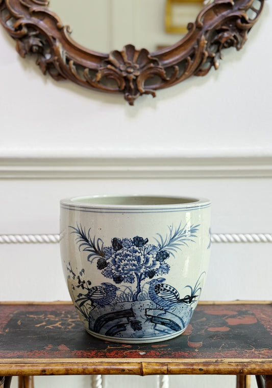 Blue & White Peony & Bird Porcelain Planter