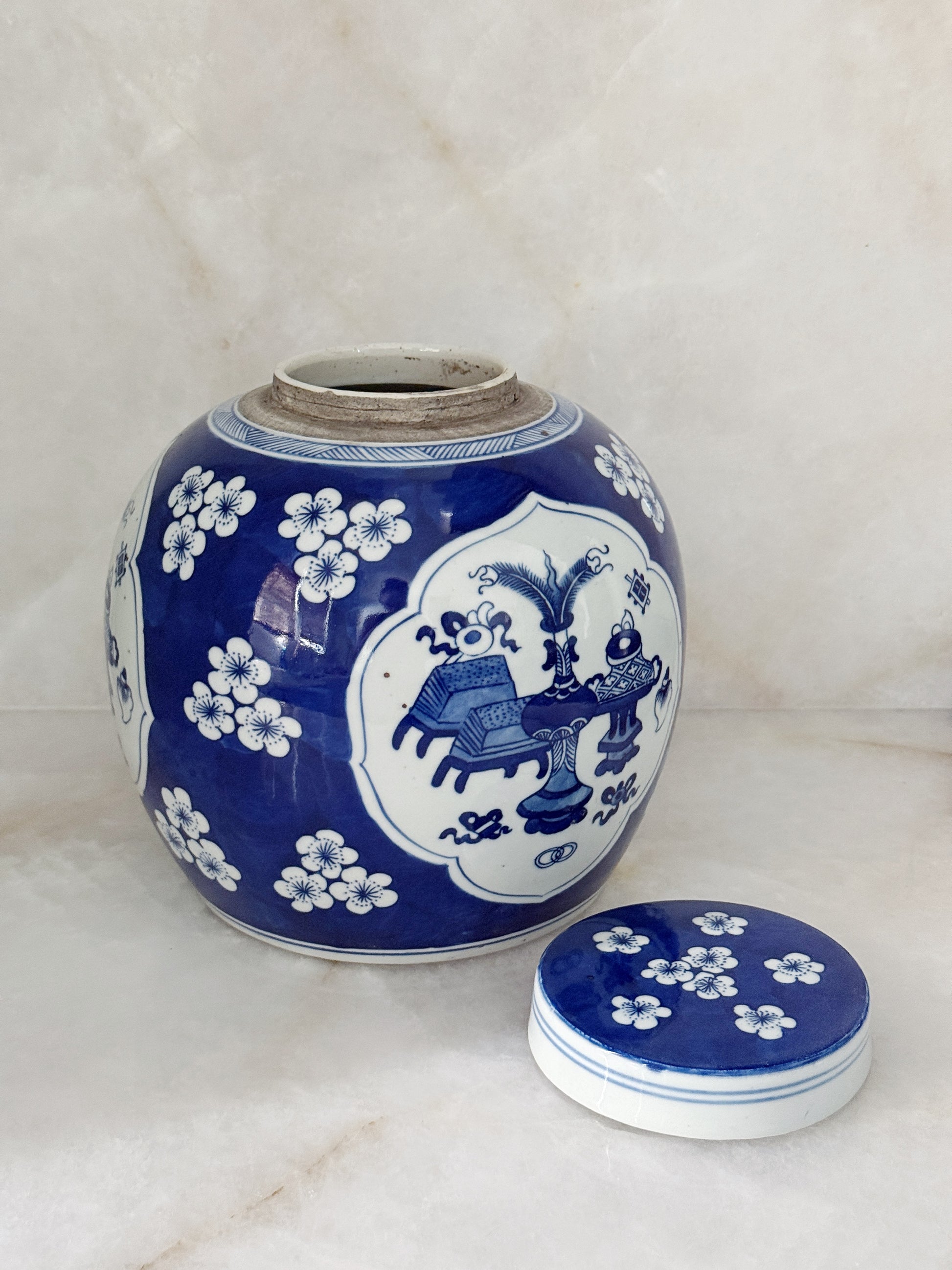 Blue & White Porcelain Ginger Jar with Plum Blossom Motif