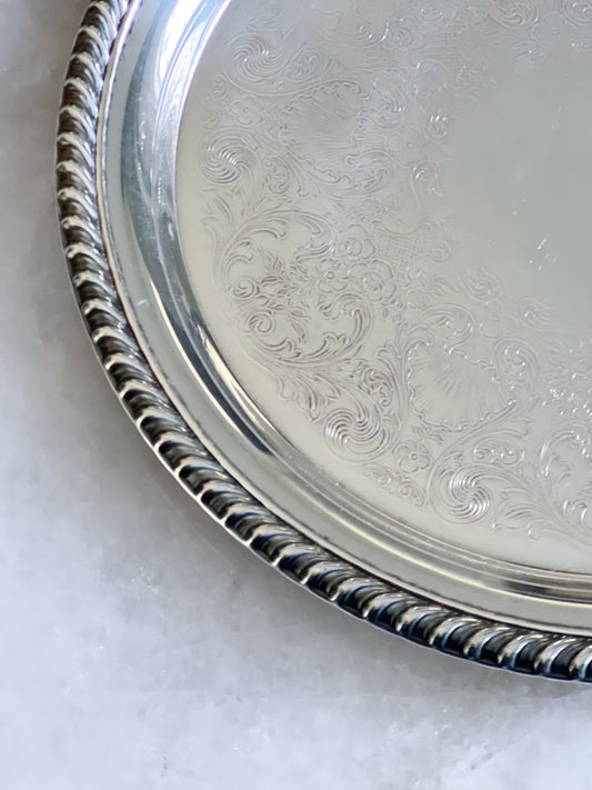 vintage etched silver serving tray