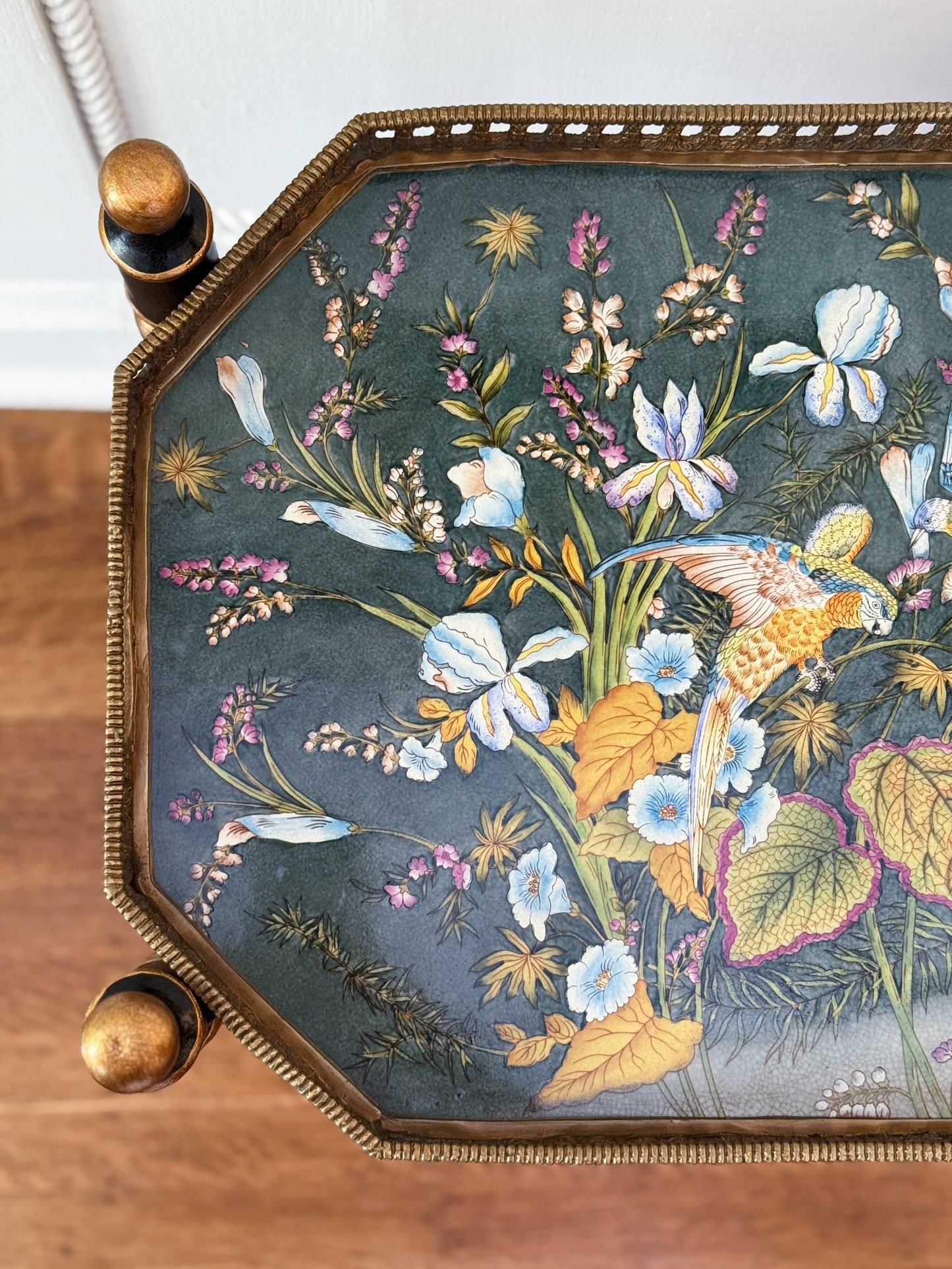 Two-Tier Porcelain Tray Table with Gilt Gallery and Removable Trays