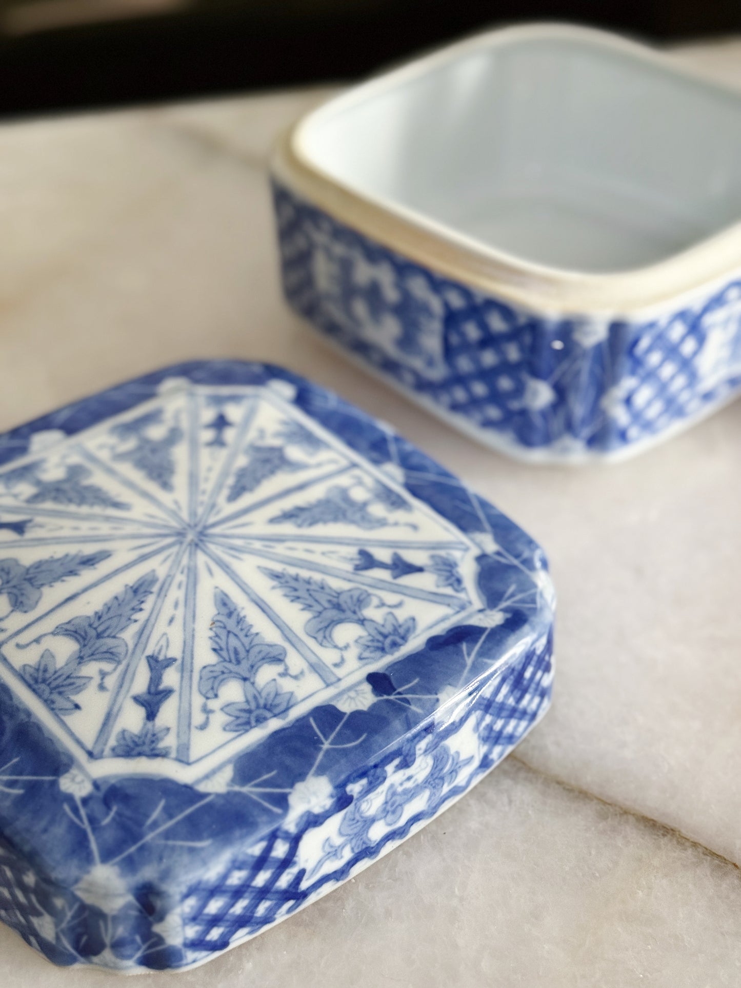 Vintage Blue & White Porcelain Covered Box