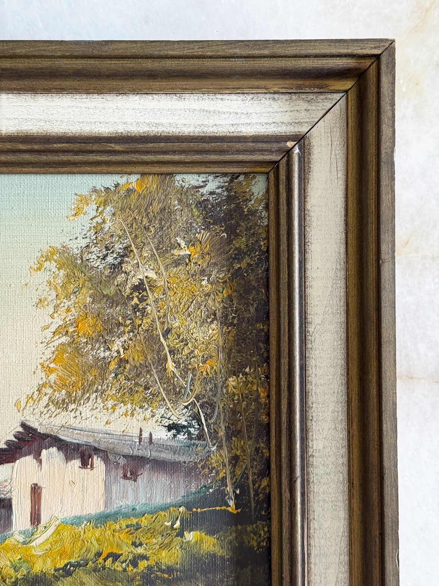 Vintage Framed Rustic Landscape Oil Painting