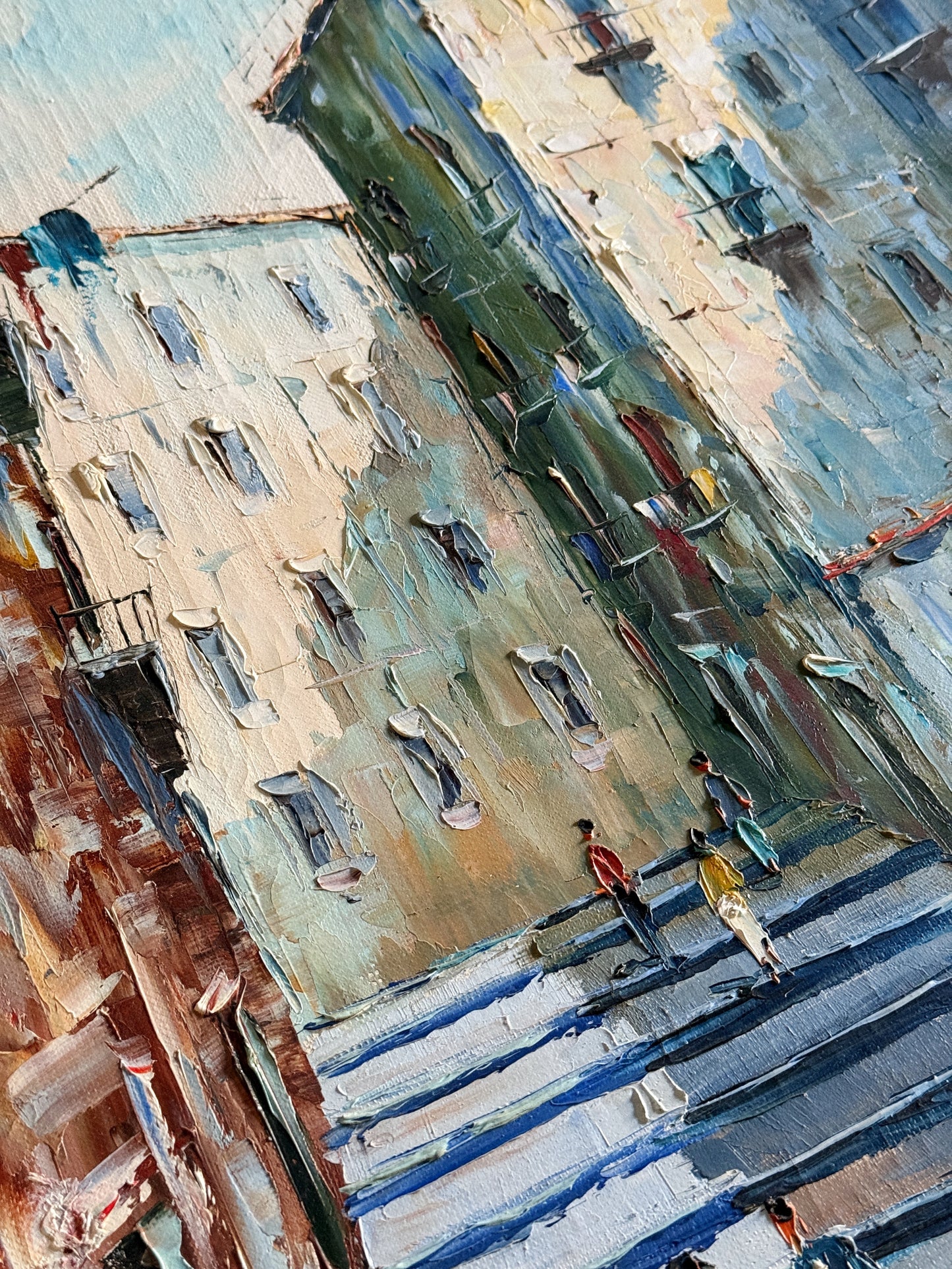 Vintage Framed Architectural Oil Painting | European Street Scene