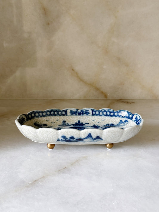 Blue & White Chinoiserie Footed Oval Dish