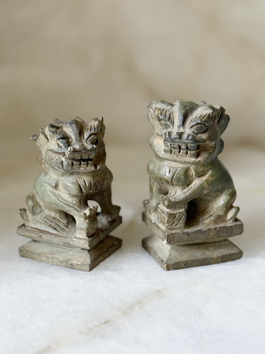 Set of Small Stone Carved Foo Dogs