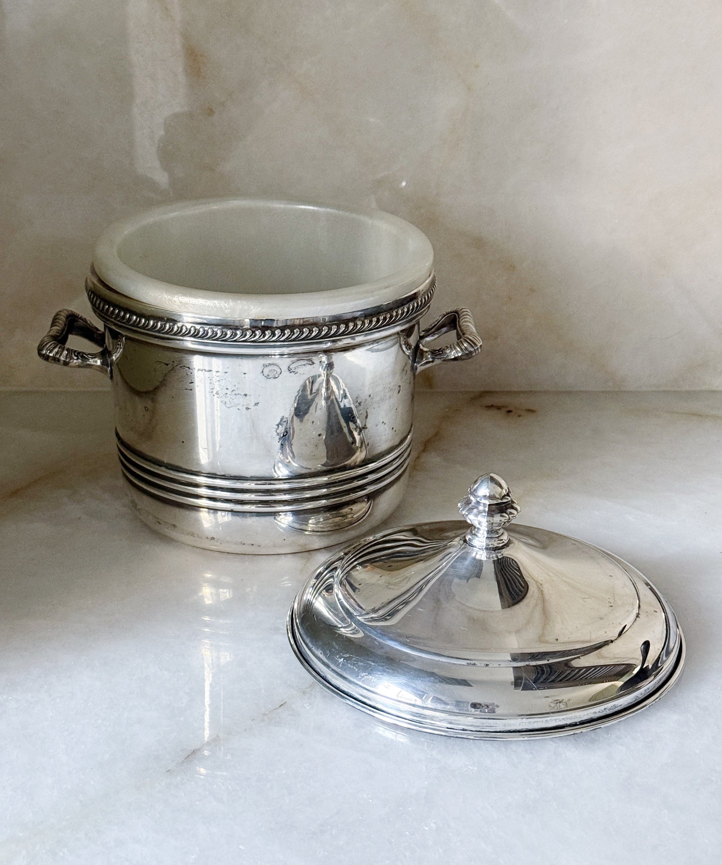 Vintage Silver Plate Ice Bucket with Removable White Liner