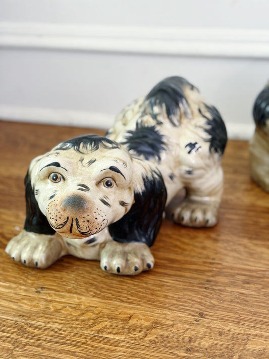 Hand Painted Black & White Dog Statues