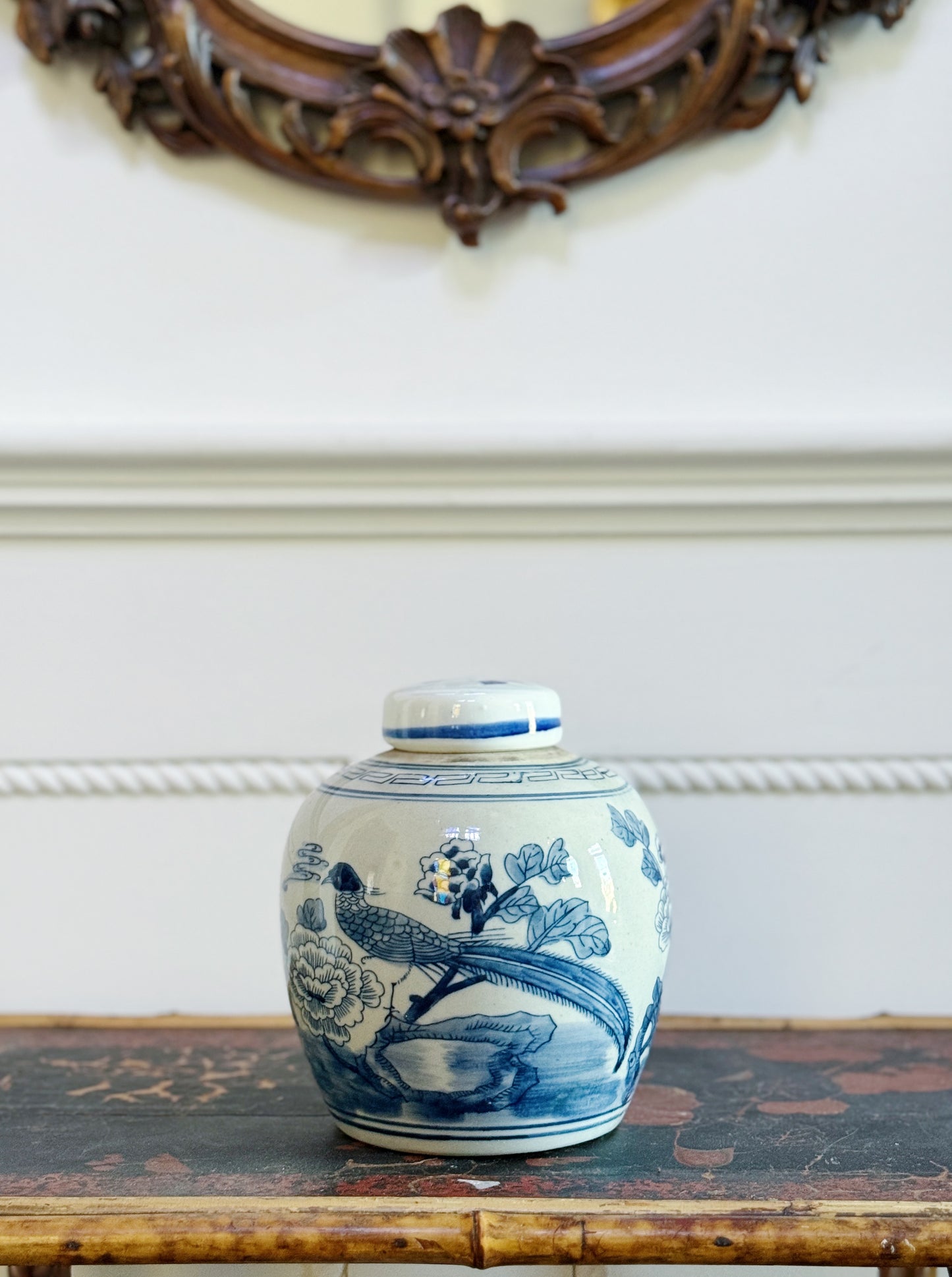 Blue & White Pheasant Motif Ginger Jar