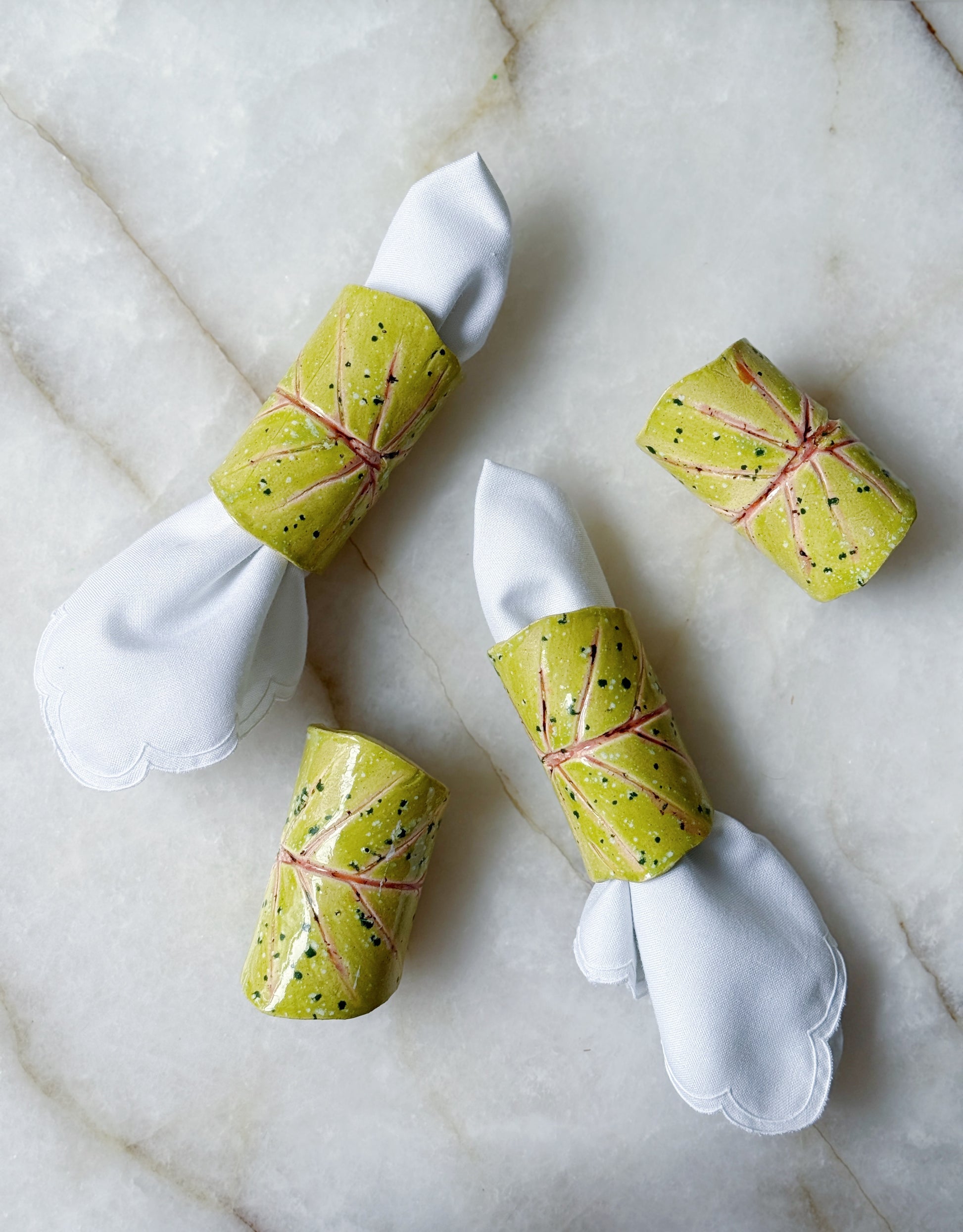 Caladium leaf ceramic napkin rings hand painted 