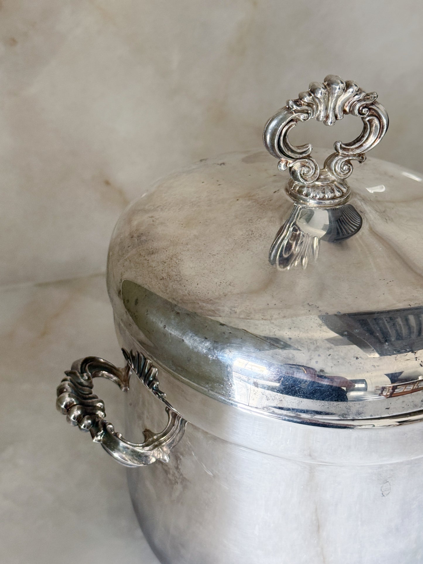 Vintage Silver-Plated Ice Bucket with Milk Glass Liner
