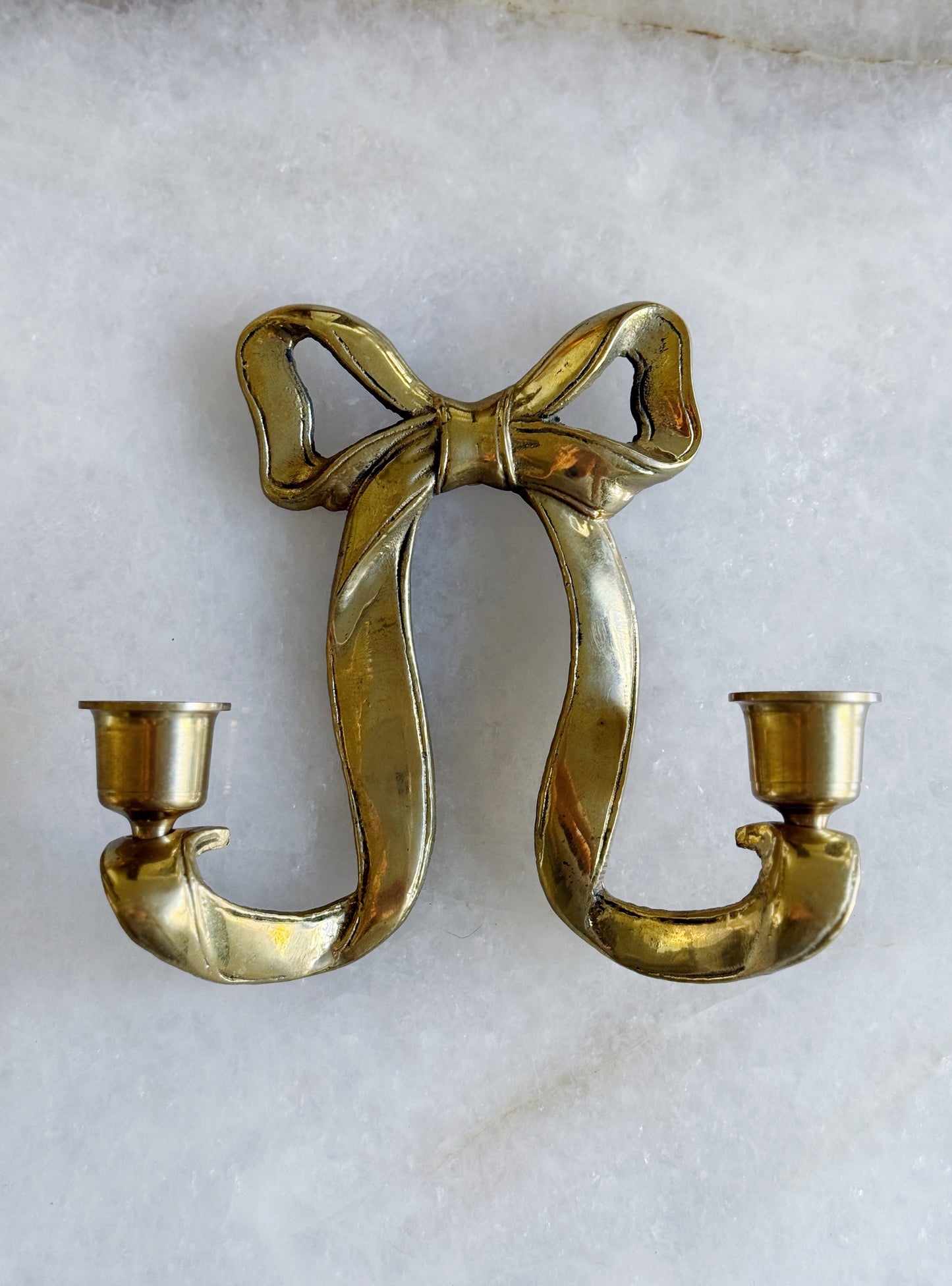 Vintage Brass Bow Double Candle Sconce