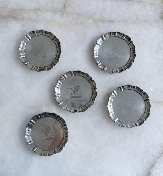 Vintage Silver Lion Embossed Coasters