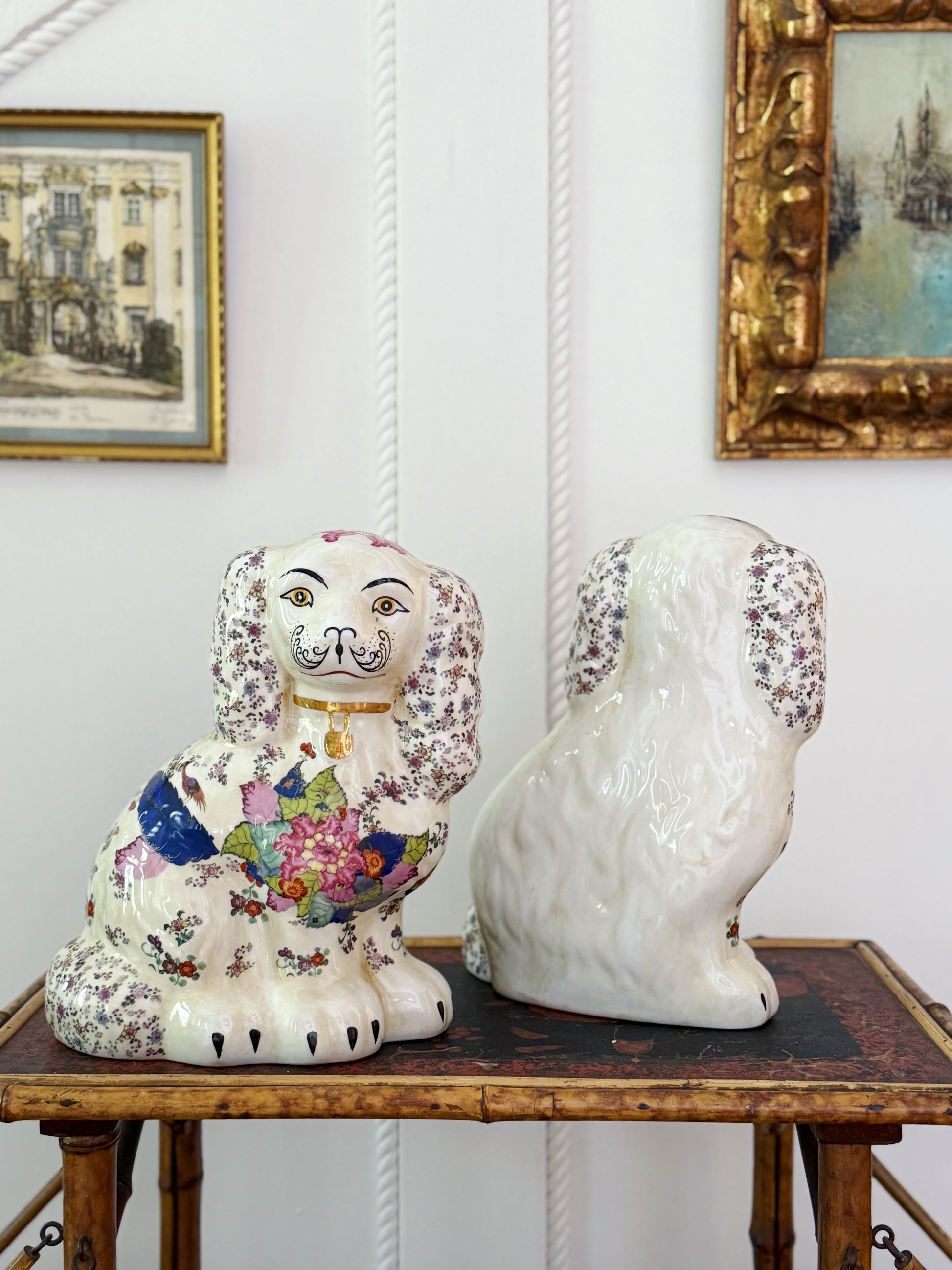 Set of Tobacco Leaf Staffordshire Dogs