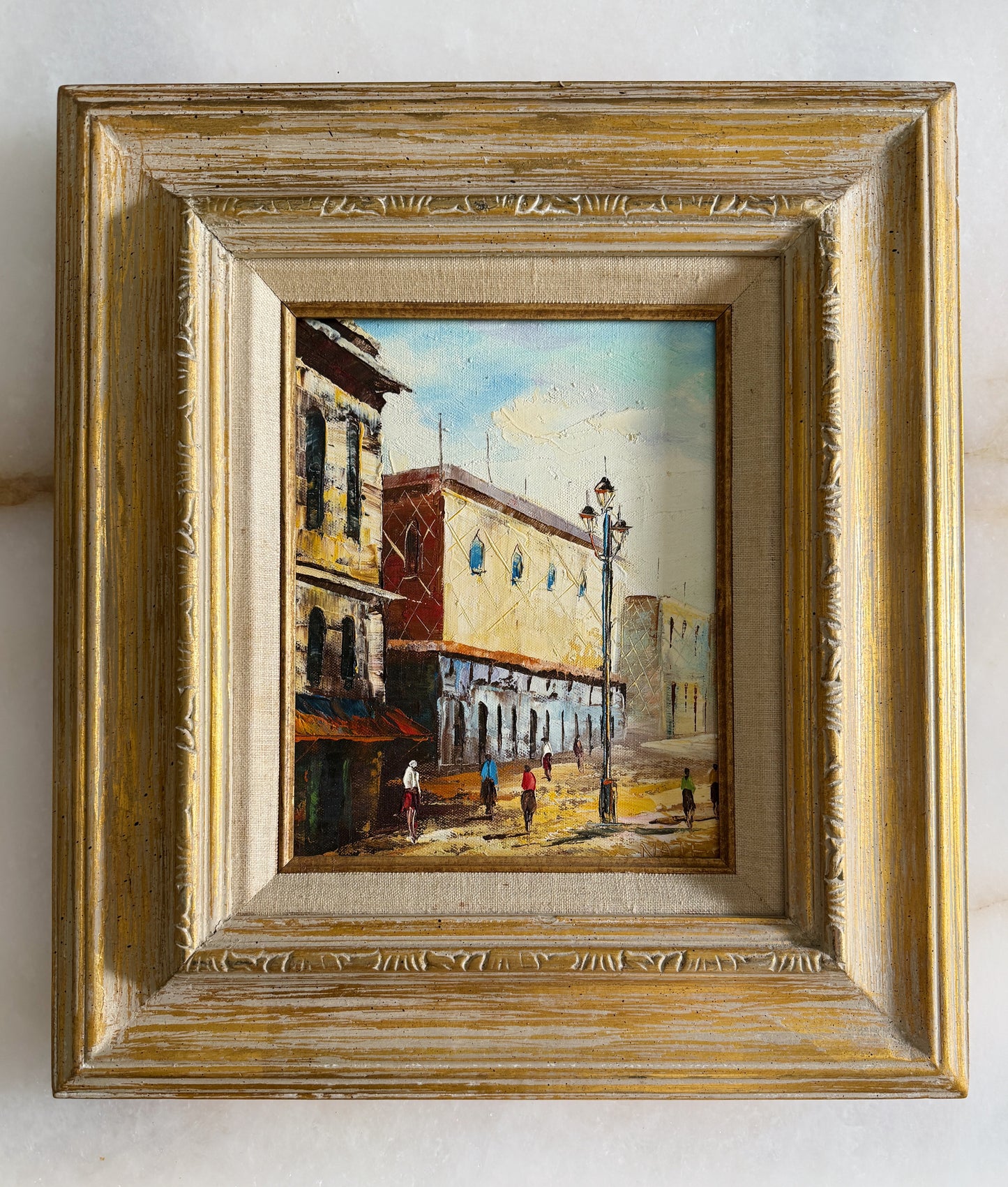 Original Framed Oil Painting– Sunlit Mexican Street Scene