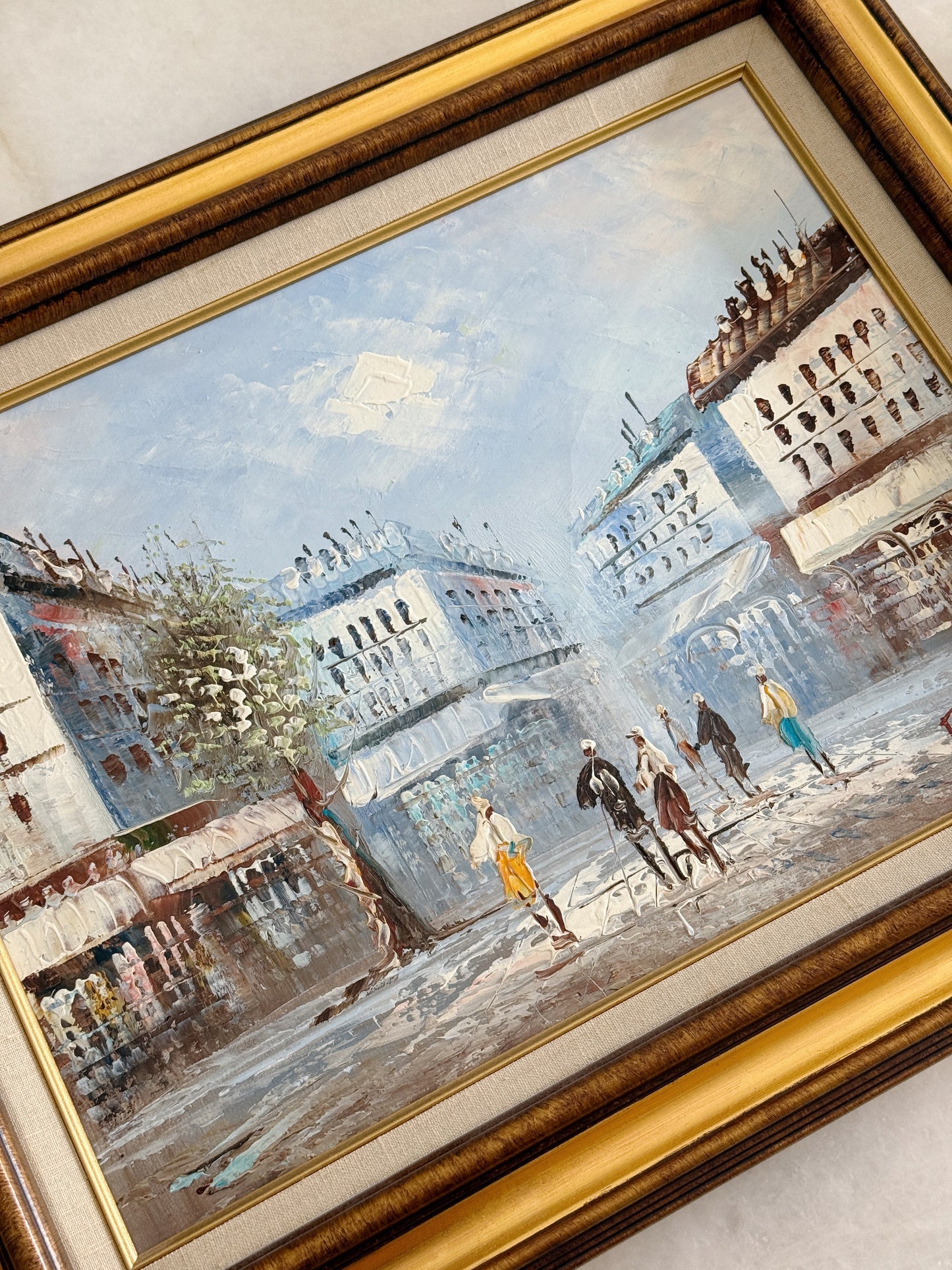Vintage Framed Paris Street Scene Oil Painting
