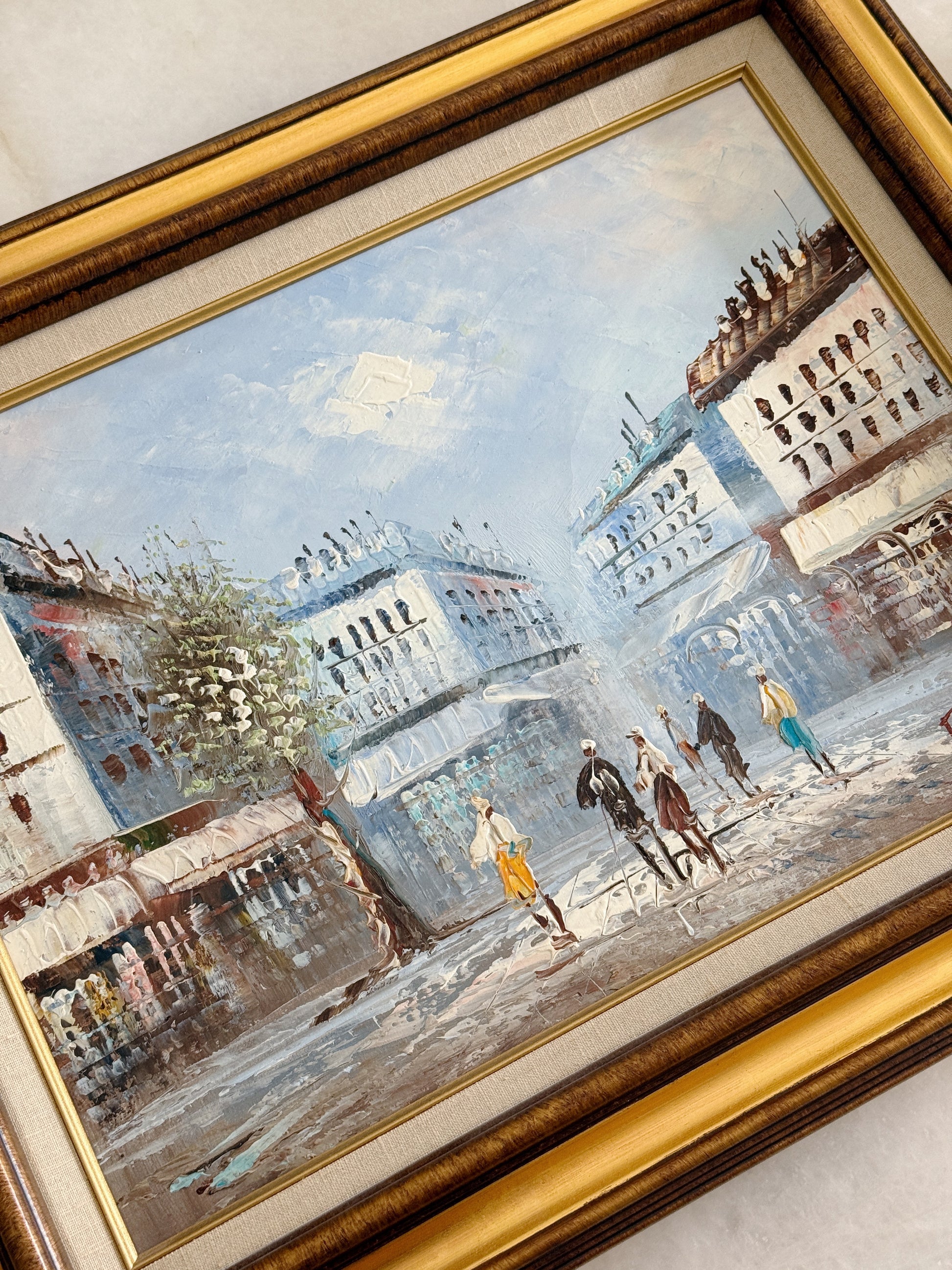 Vintage Framed Paris Street Scene Oil Painting