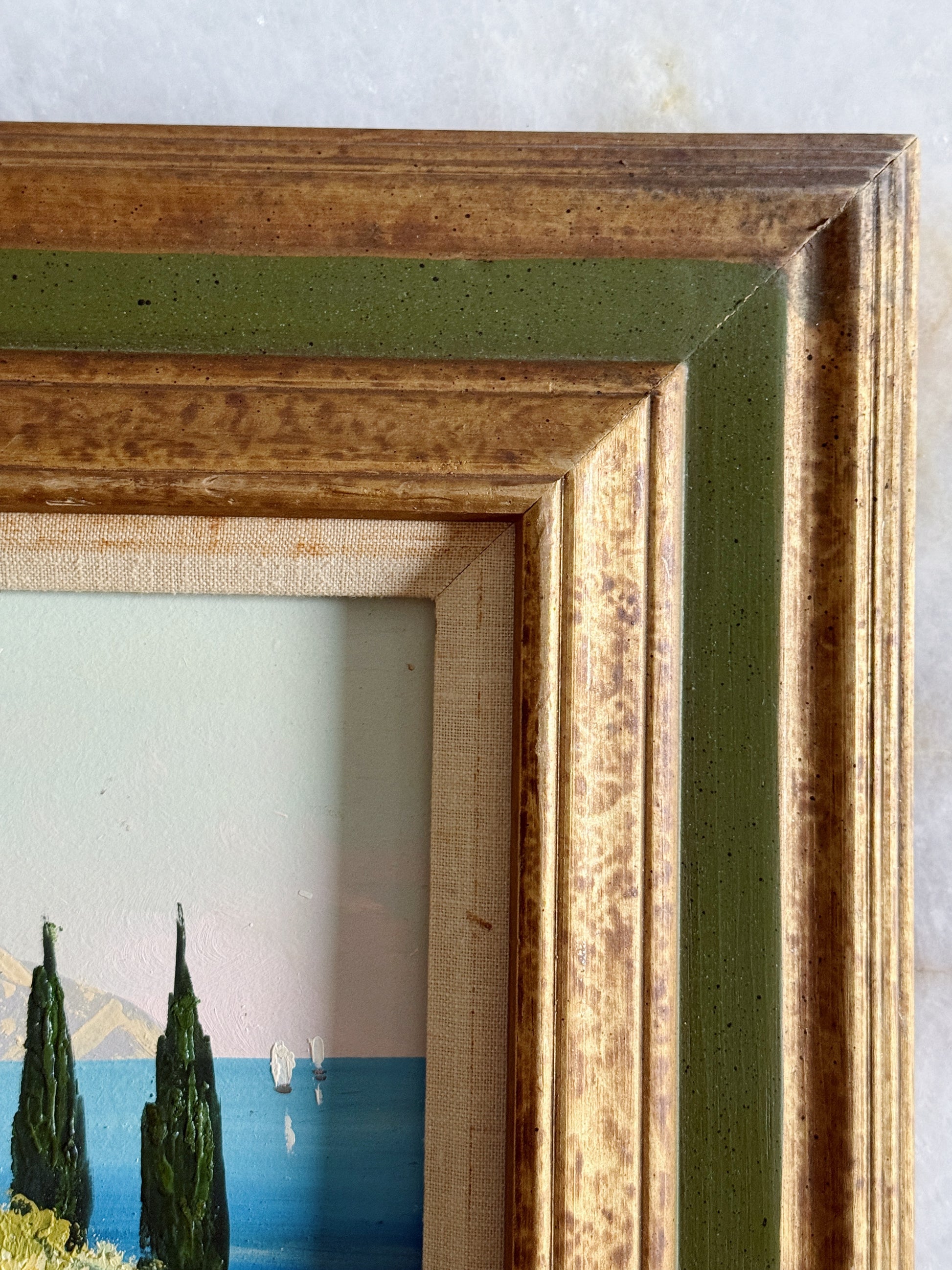 Vintage Mediterranean Coastal Oil Painting | Framed Vintage Art