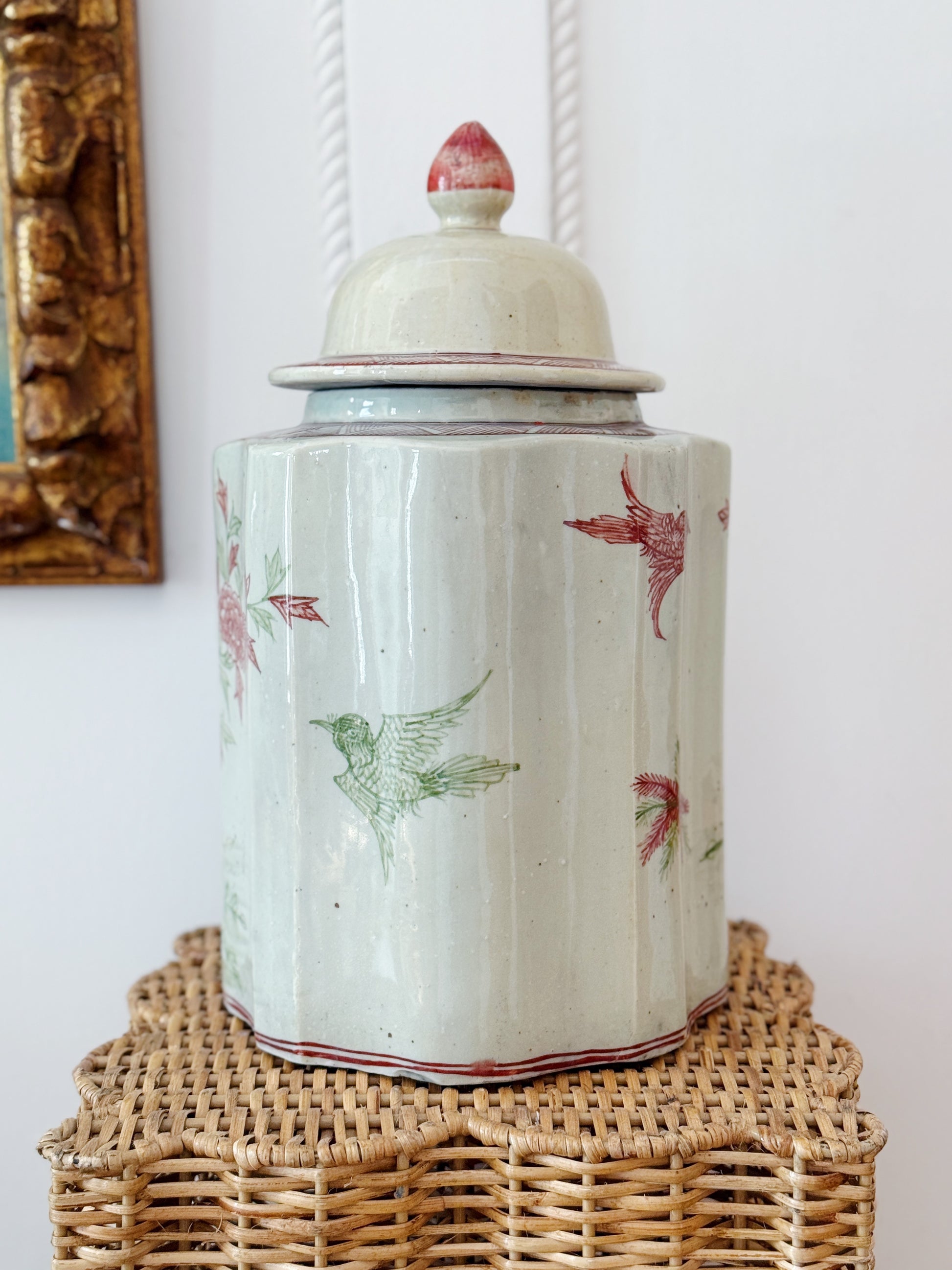Blue and white large tea jar with bird design
