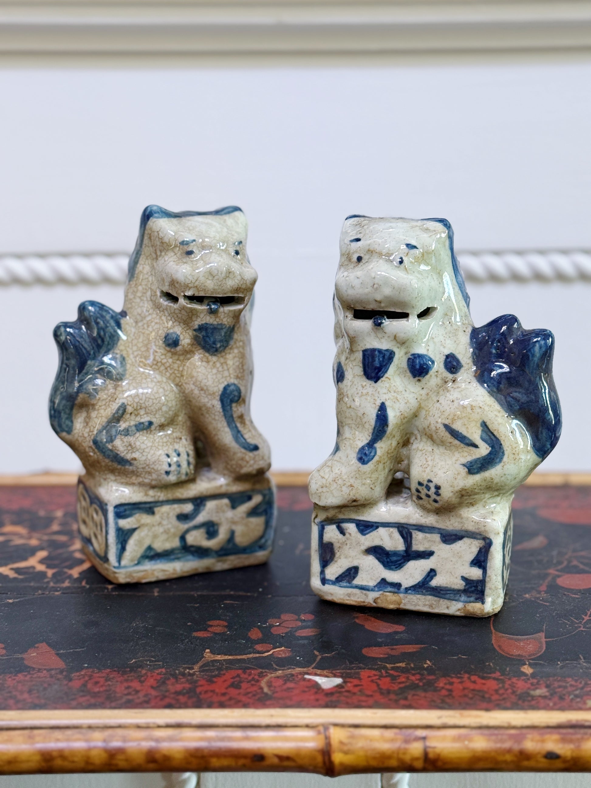 Blue & White Hand Painted Foo Dogs
