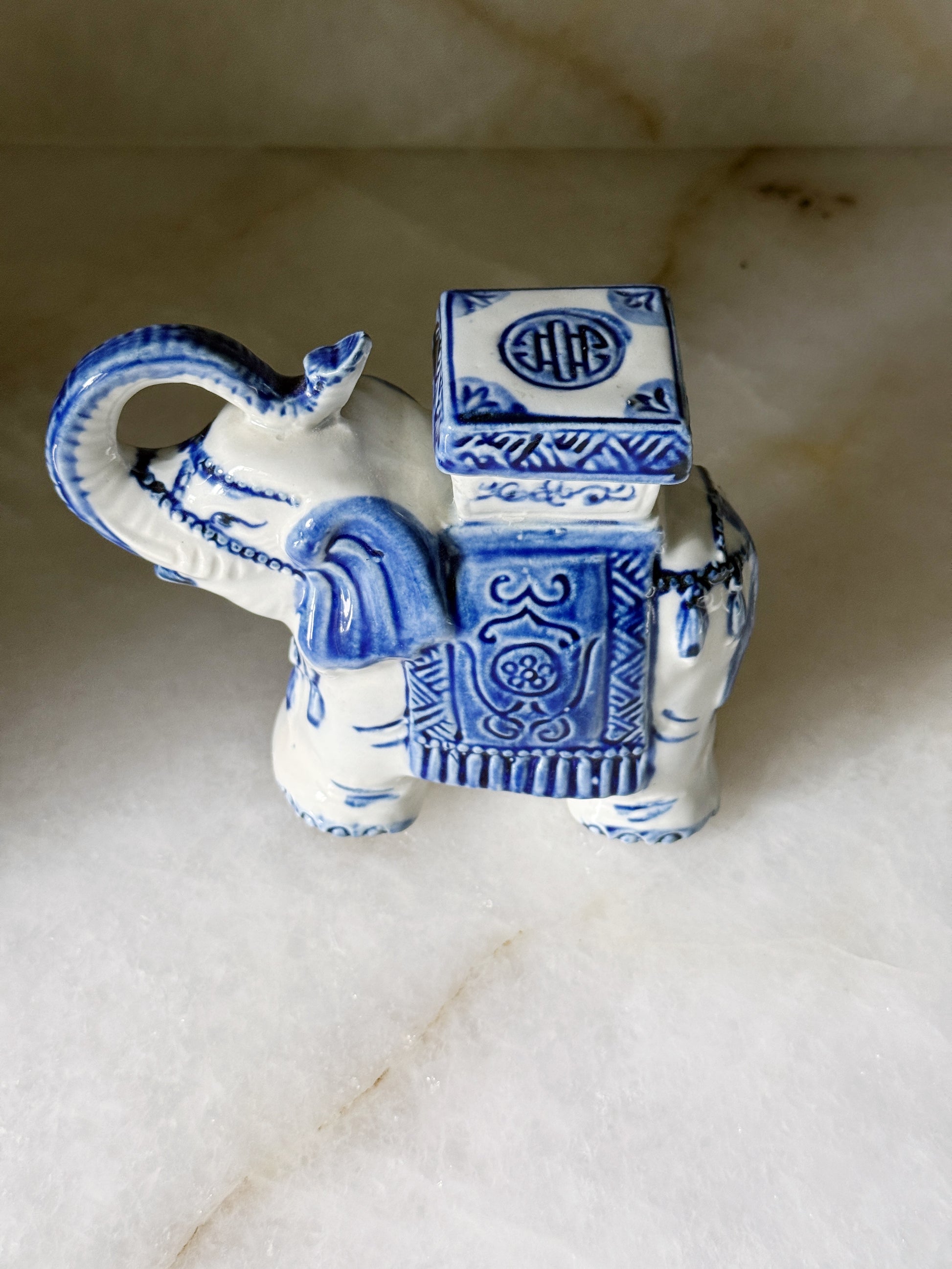 Vintage Blue & White Elephant Figurine