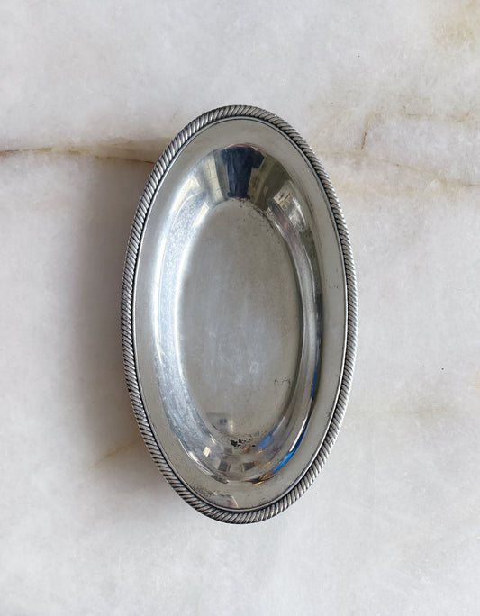 Vintage Silver Oval Serving Tray with Rope Detail