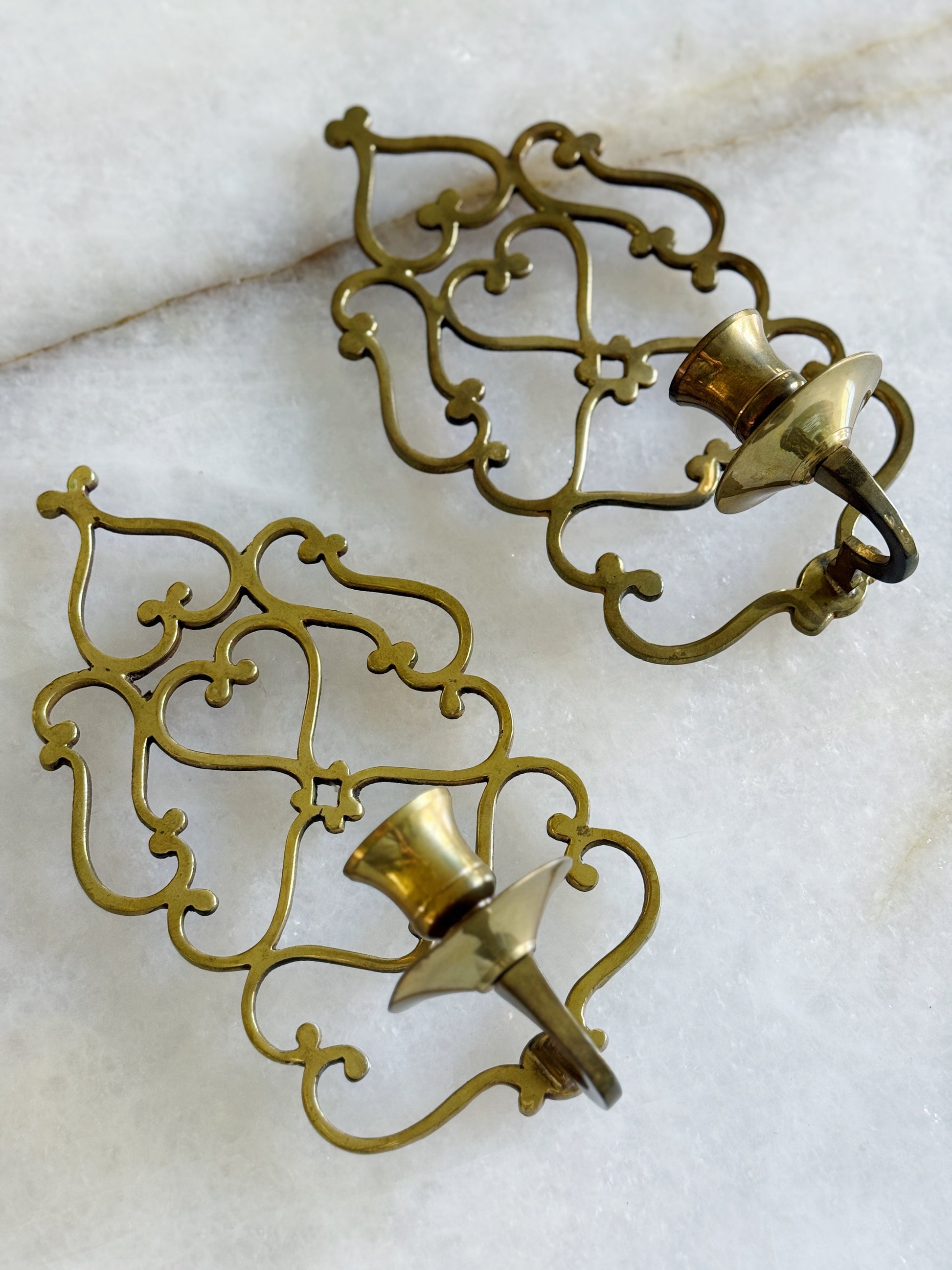 Set of Vintage Brass Scrolling Candle Sconces