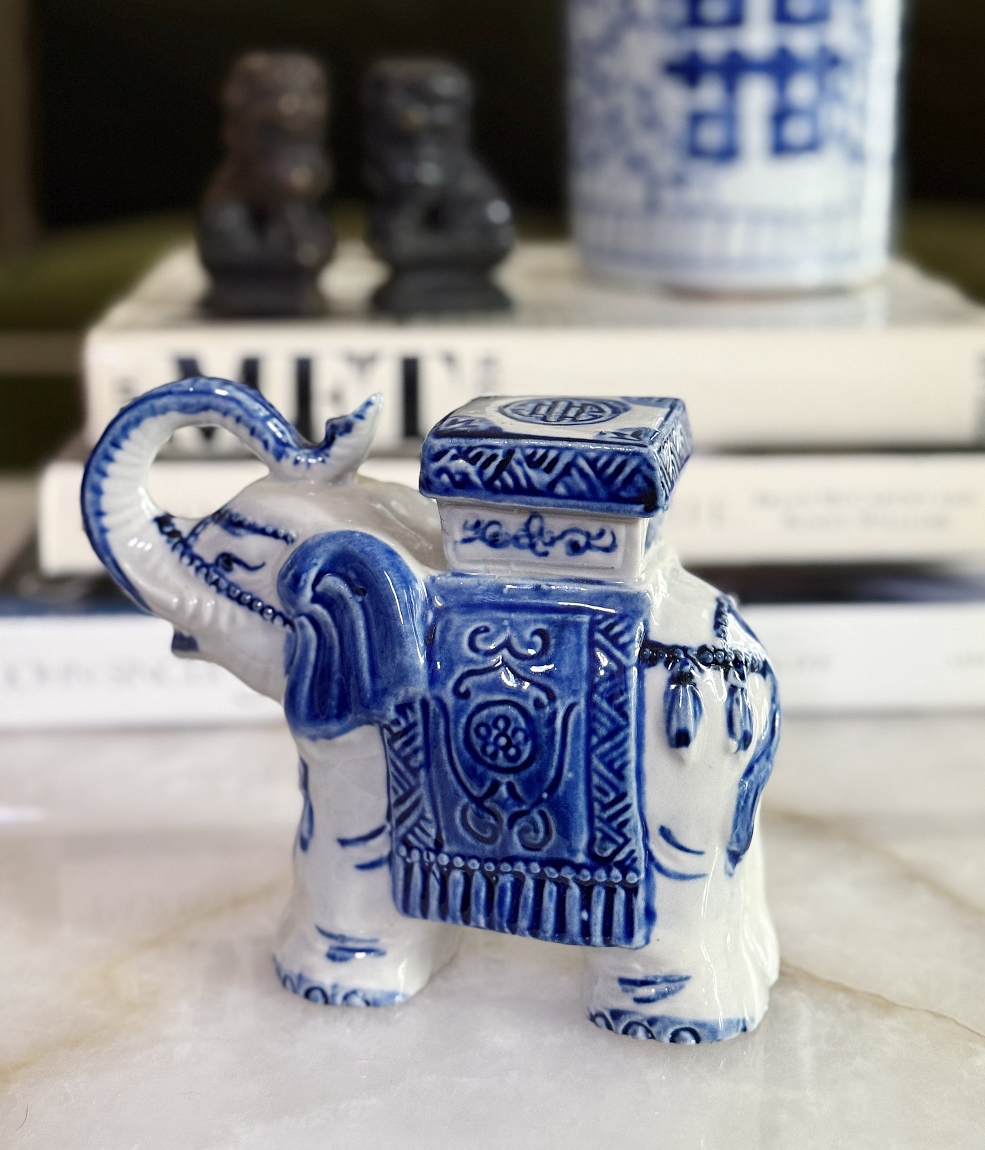 Vintage Blue & White Elephant Figurine
