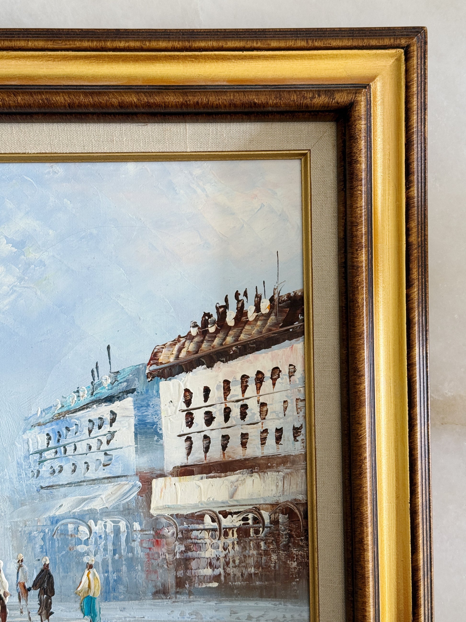 Vintage Framed Paris Street Scene Oil Painting
