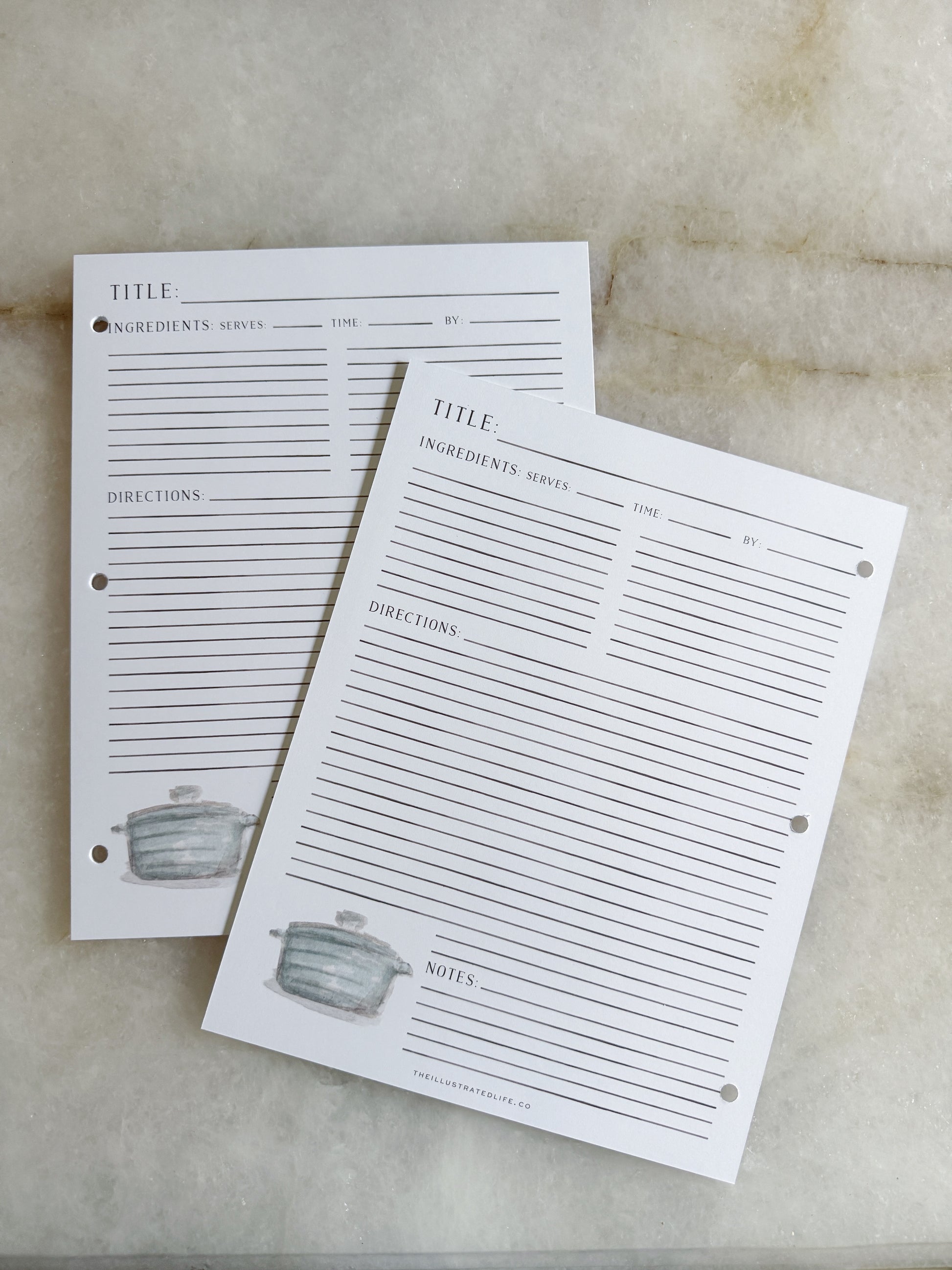 Recipe Binder Filler Pages - Blue Dutch Oven