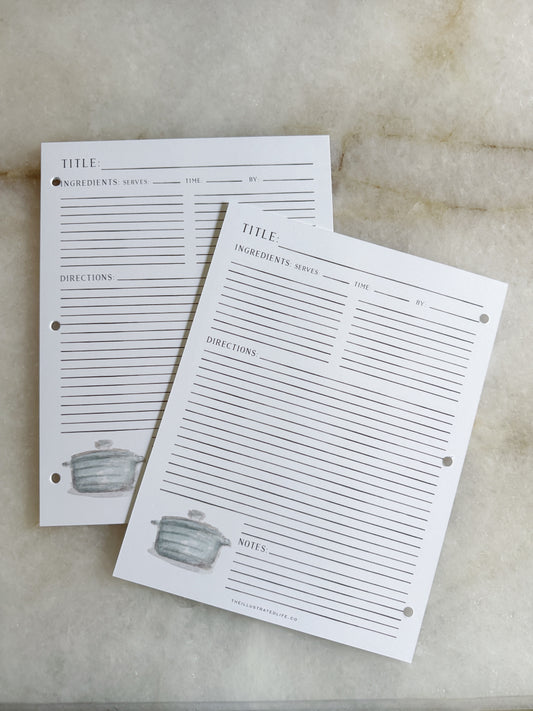 Recipe Binder Filler Pages - Blue Dutch Oven