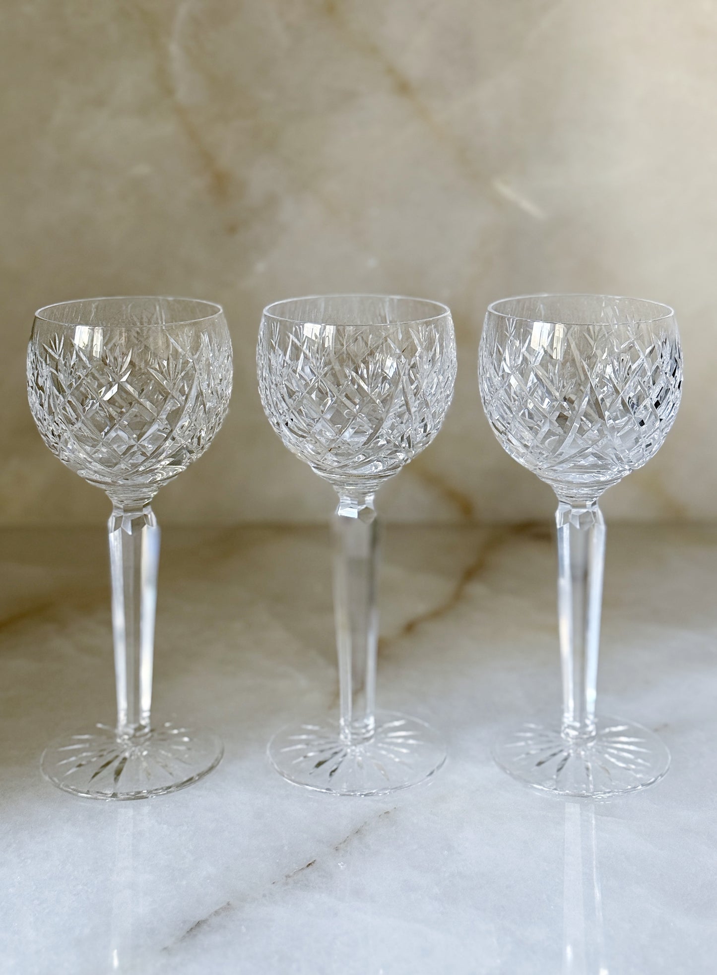 Vintage Waterford Donegal Cut Crystal Hock Wine Glasses – Set of 3