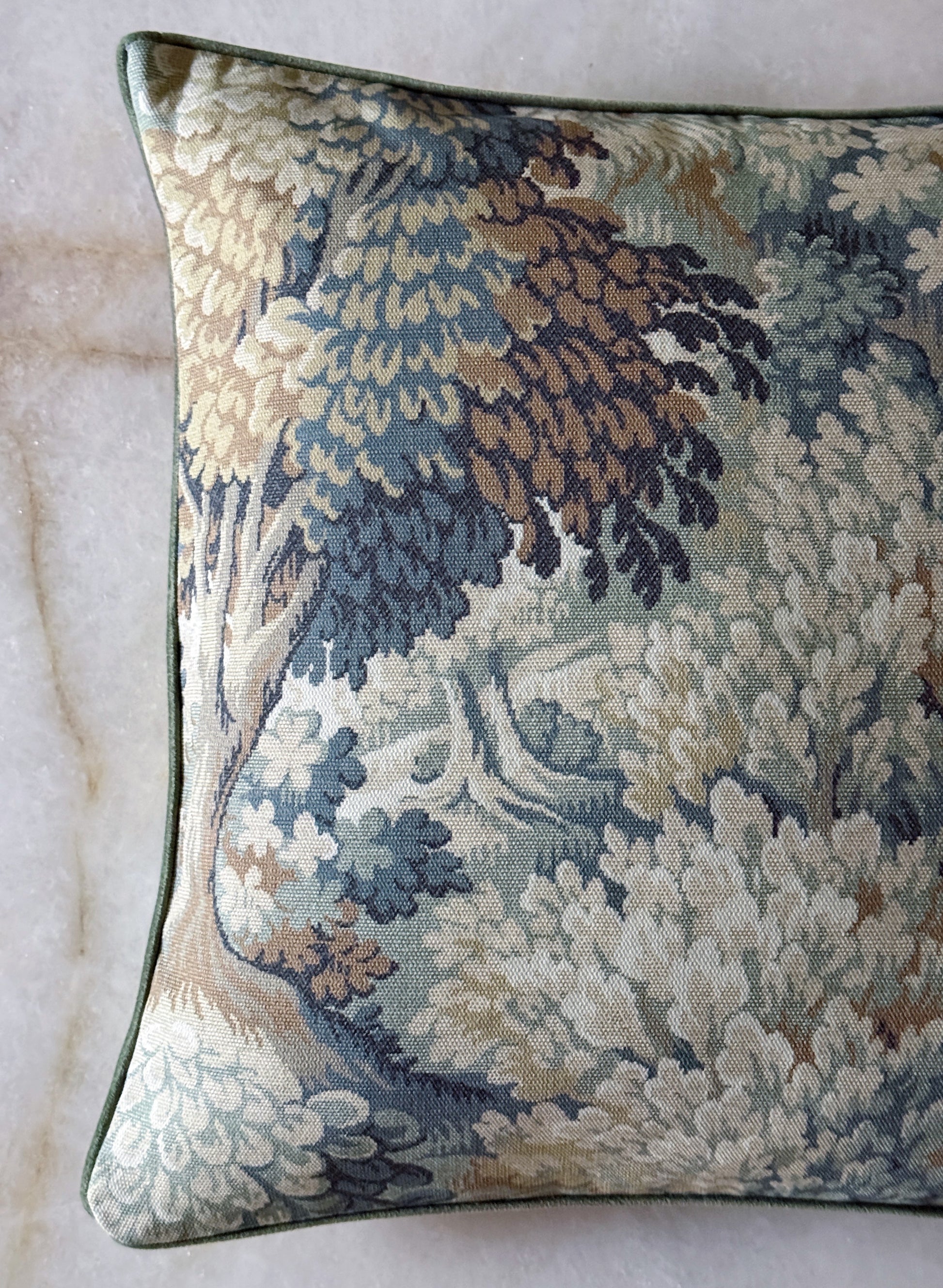 Sage Green Tapestry Pillow with Velvet Backing & Down Insert | 20x20 Accent Pillow