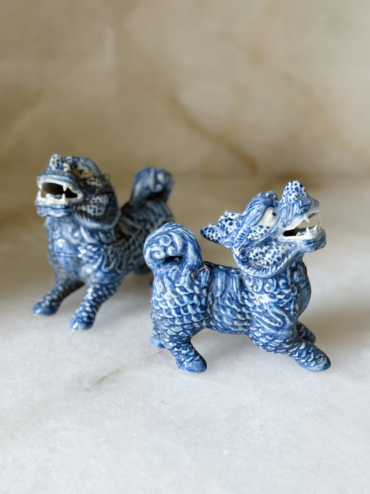 Blue & White Hand Painted Foo Dogs