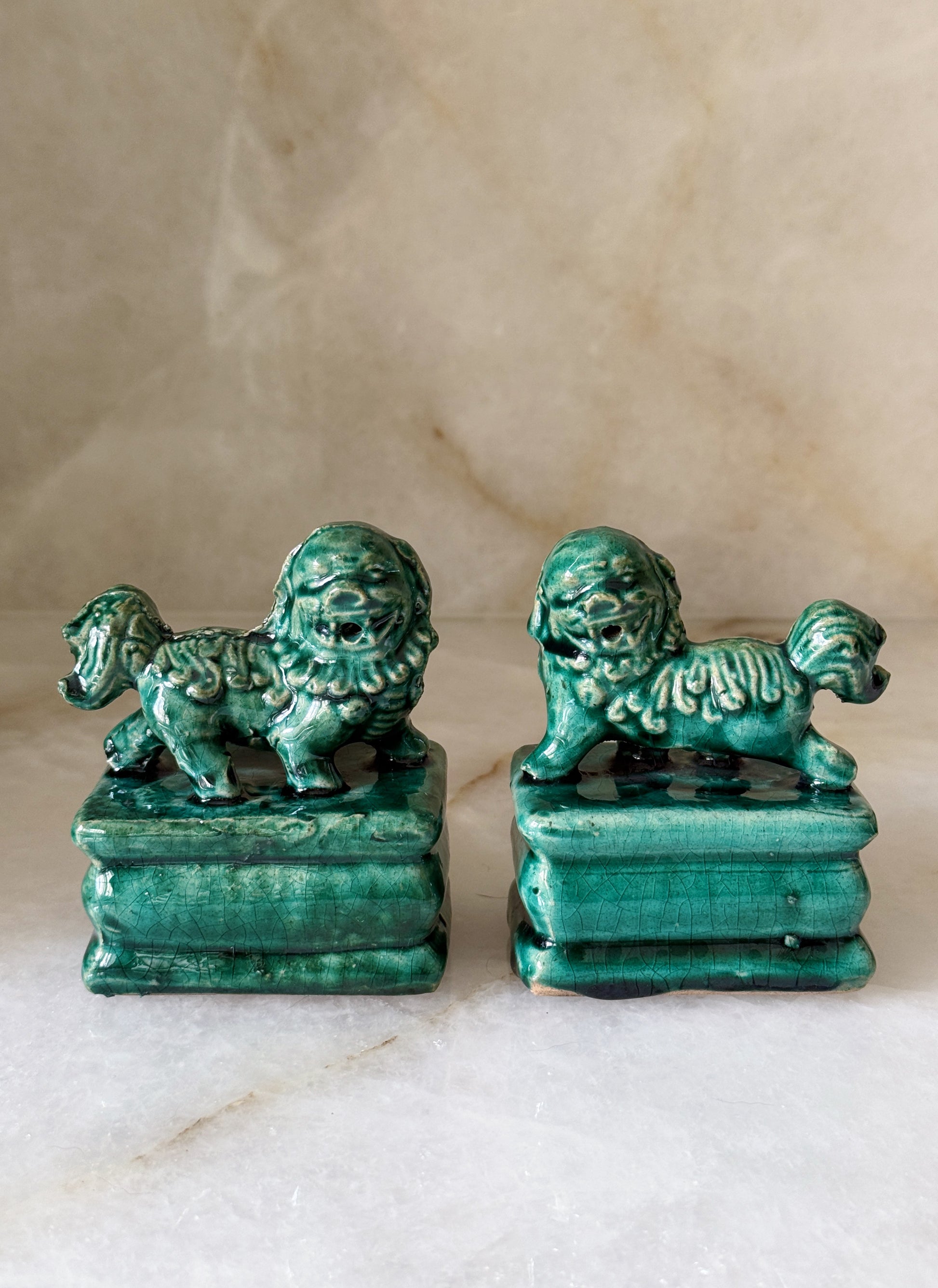 Emerald Green Glazed Foo Dog Sculptures | Pair
