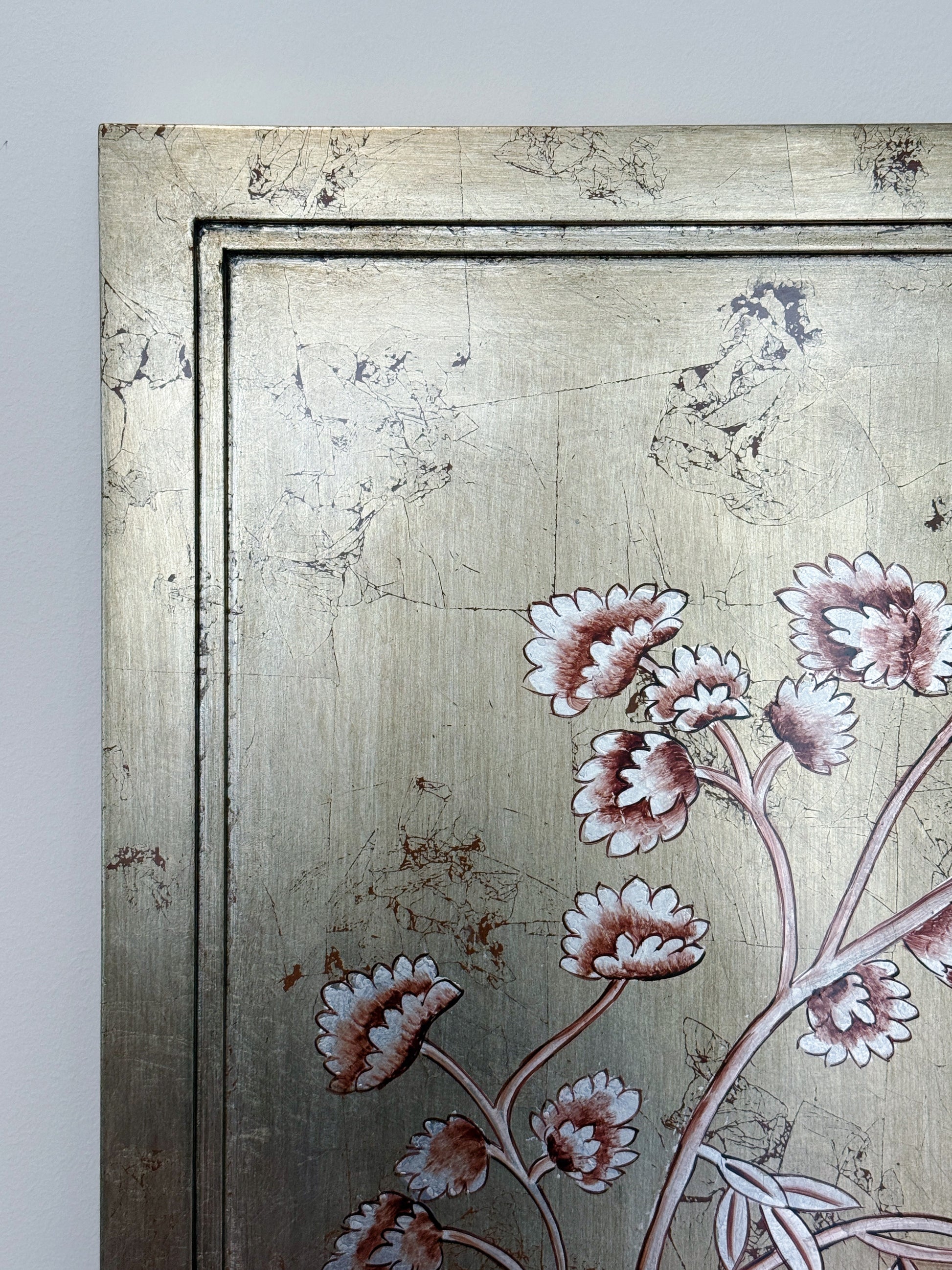 Large Scale Hand-Painted Metallic Chinoiserie Wall Panel