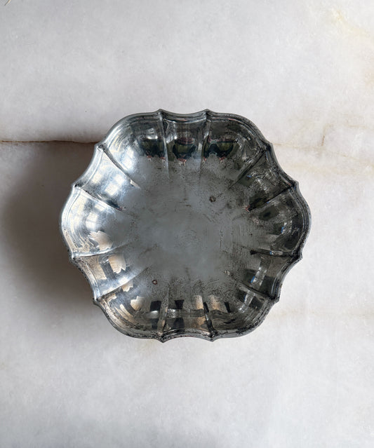 Vintage Silver Serving Tray with Scalloped Edge