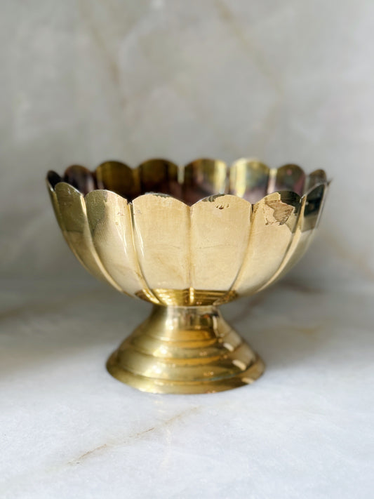 Scalloped Vintage Brass Pedestal Bowl