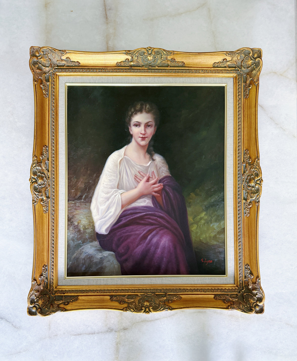 Large Framed Oil Portrait After William-Adolphe Bouguereau’s Psyché