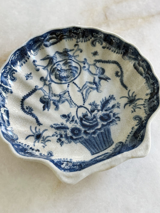 Blue & White Porcelain Shell Platter | Chinoiserie Floral Serving Dish